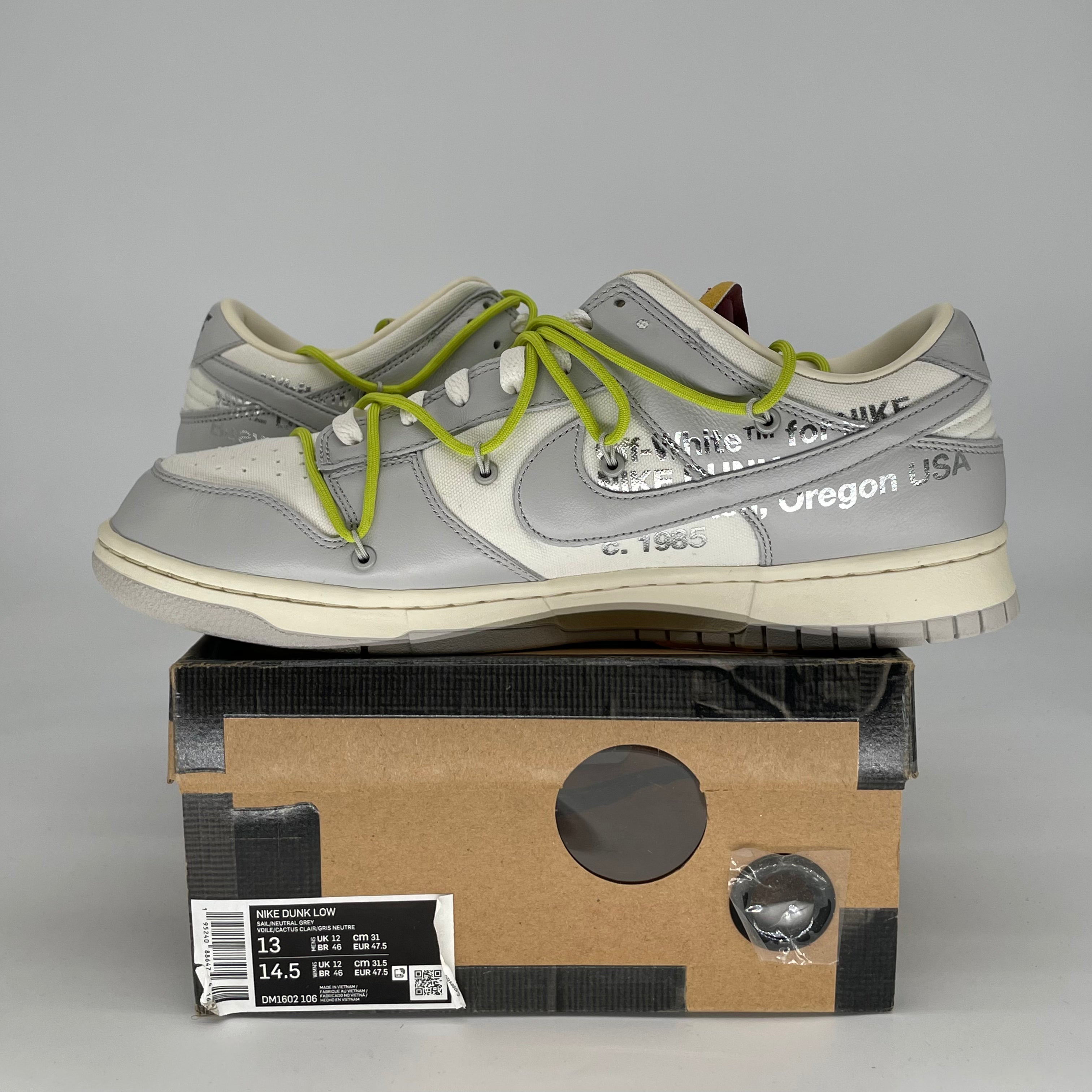 OFF WHITE X NIKE DUNK LOW LOT 8 DM1602-106 SIZE 13/14.5W
