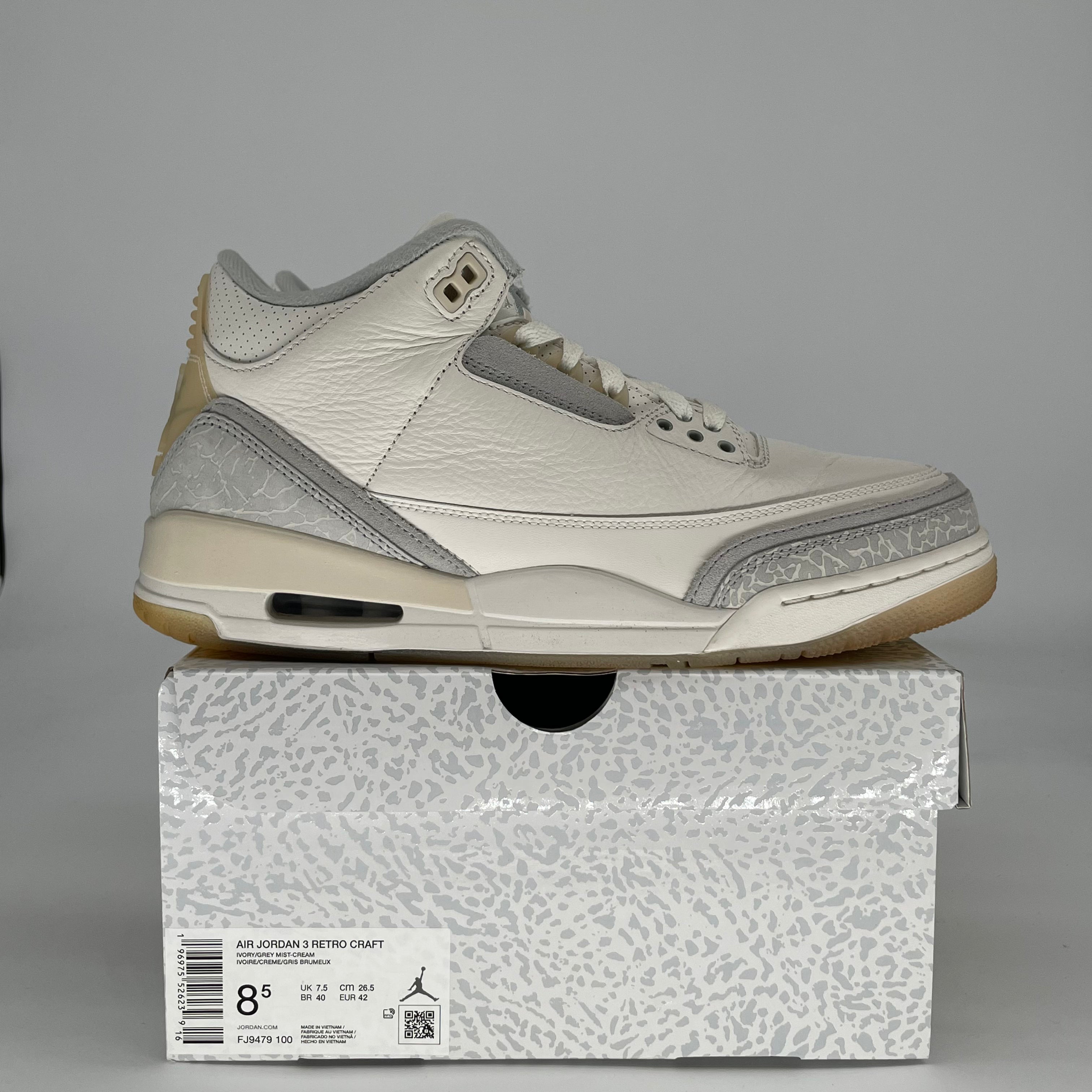 AIR JORDAN 3 CRAFT IVORY FJ9479-100 SIZE 8.5/10W