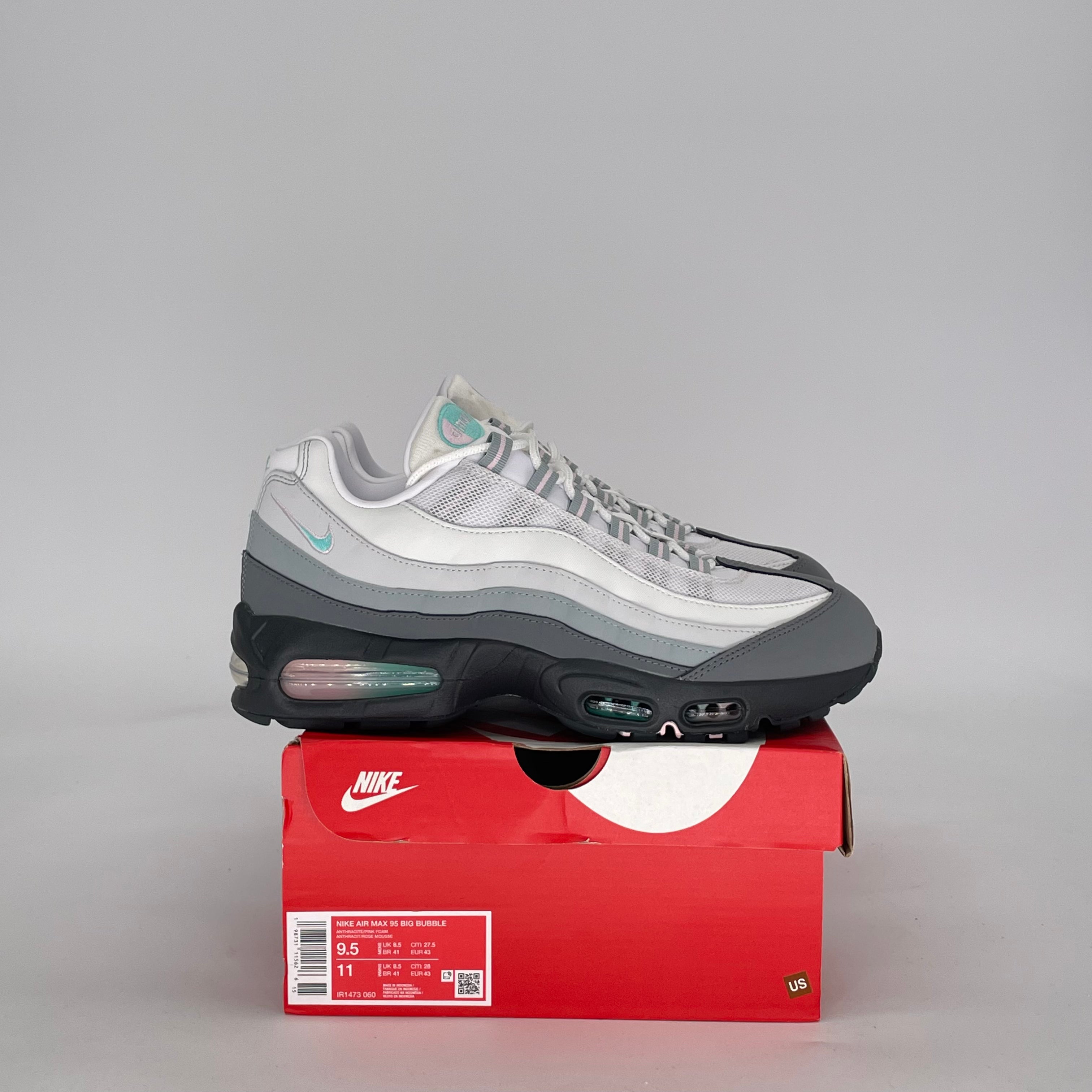 NIKE AIR MAX 95 BIG BUBBLE WHITE HYPER TURQUOISE PINK FOAM IR1473-060 SIZE 9.5/11W