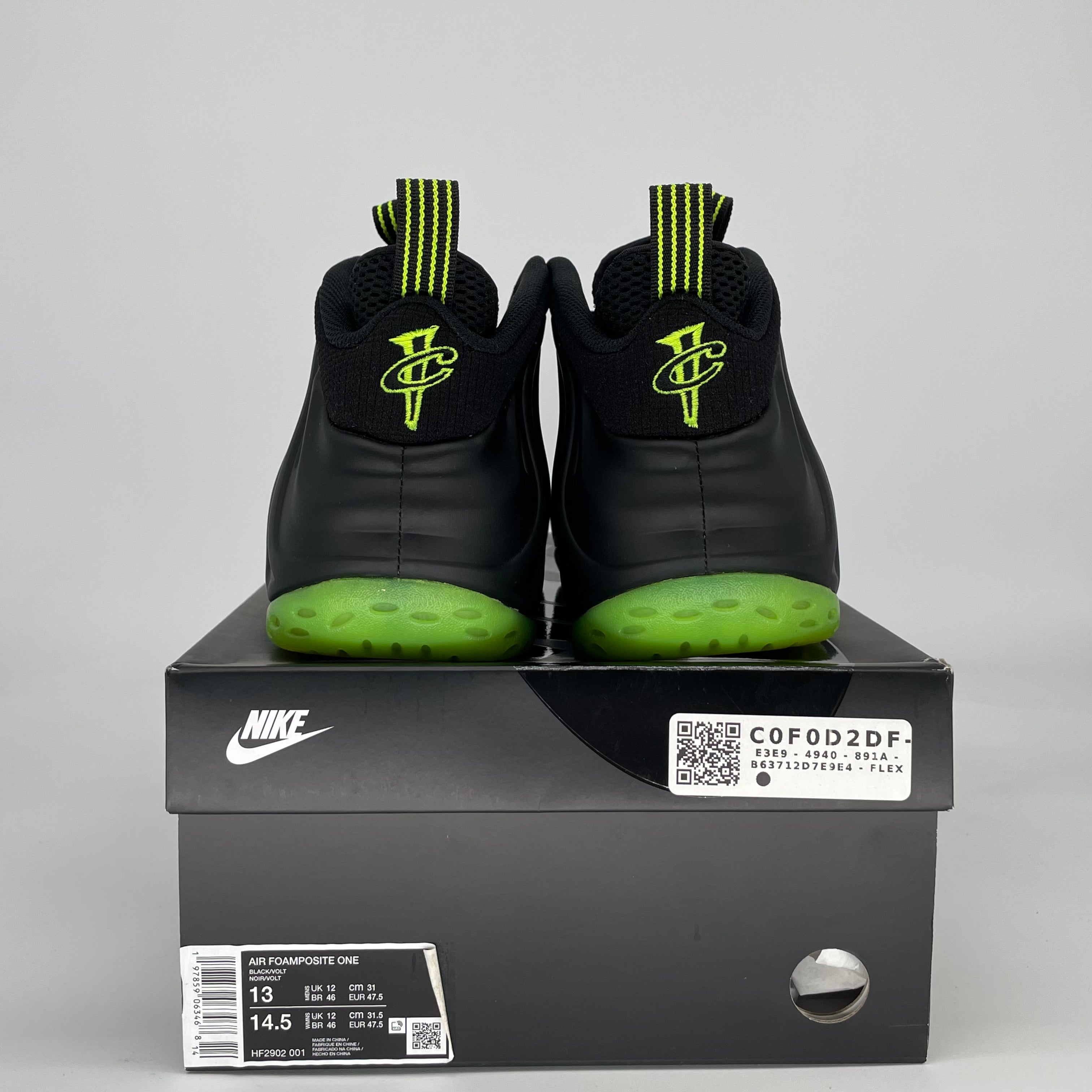 NIKE AIR FOAMPOSITE ONE BLACK VOLT HF2902-001 SIZE 13/14.5W