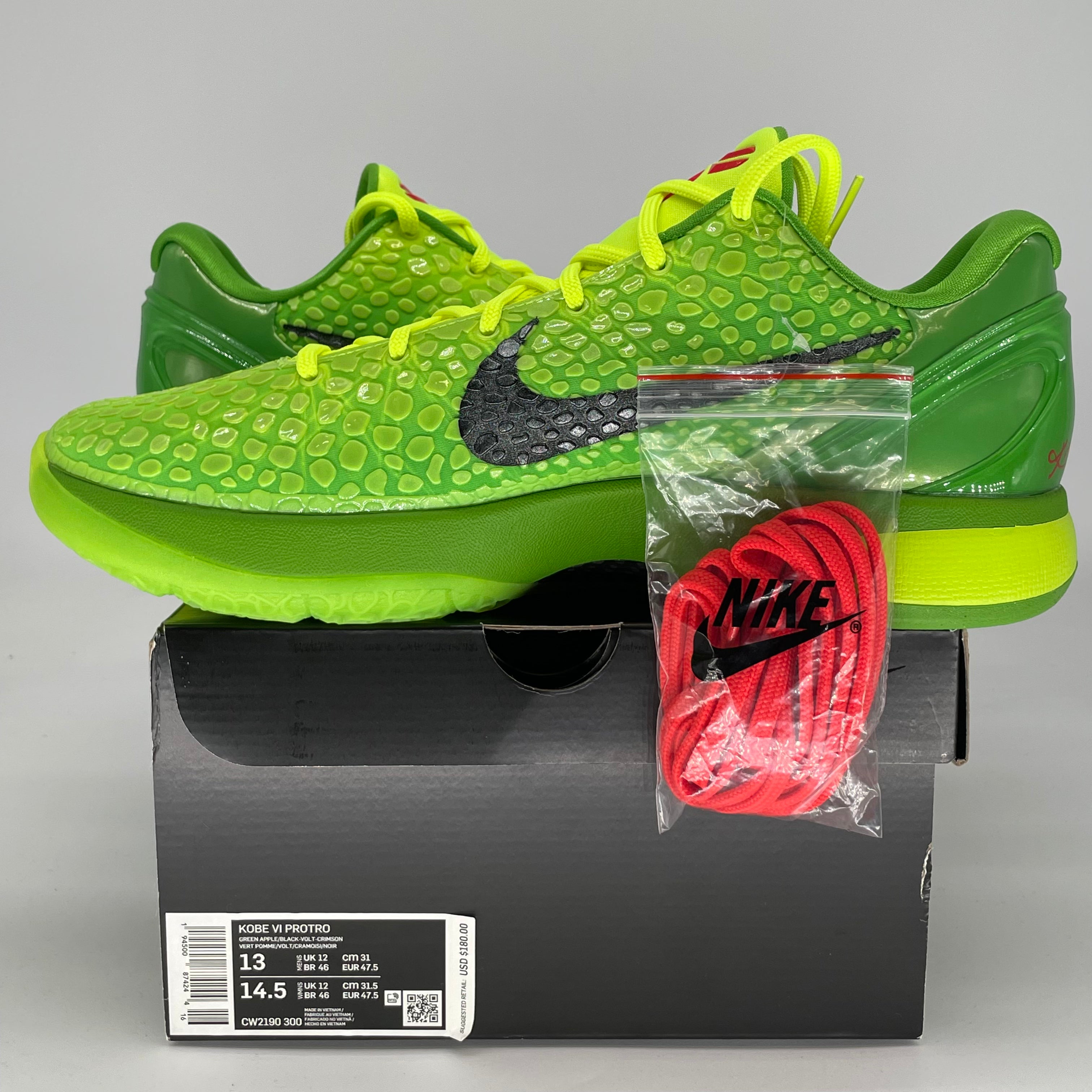 NIKE KOBE 6 PROTRO GRINCH CW2190-300 SIZE 13/14.5W