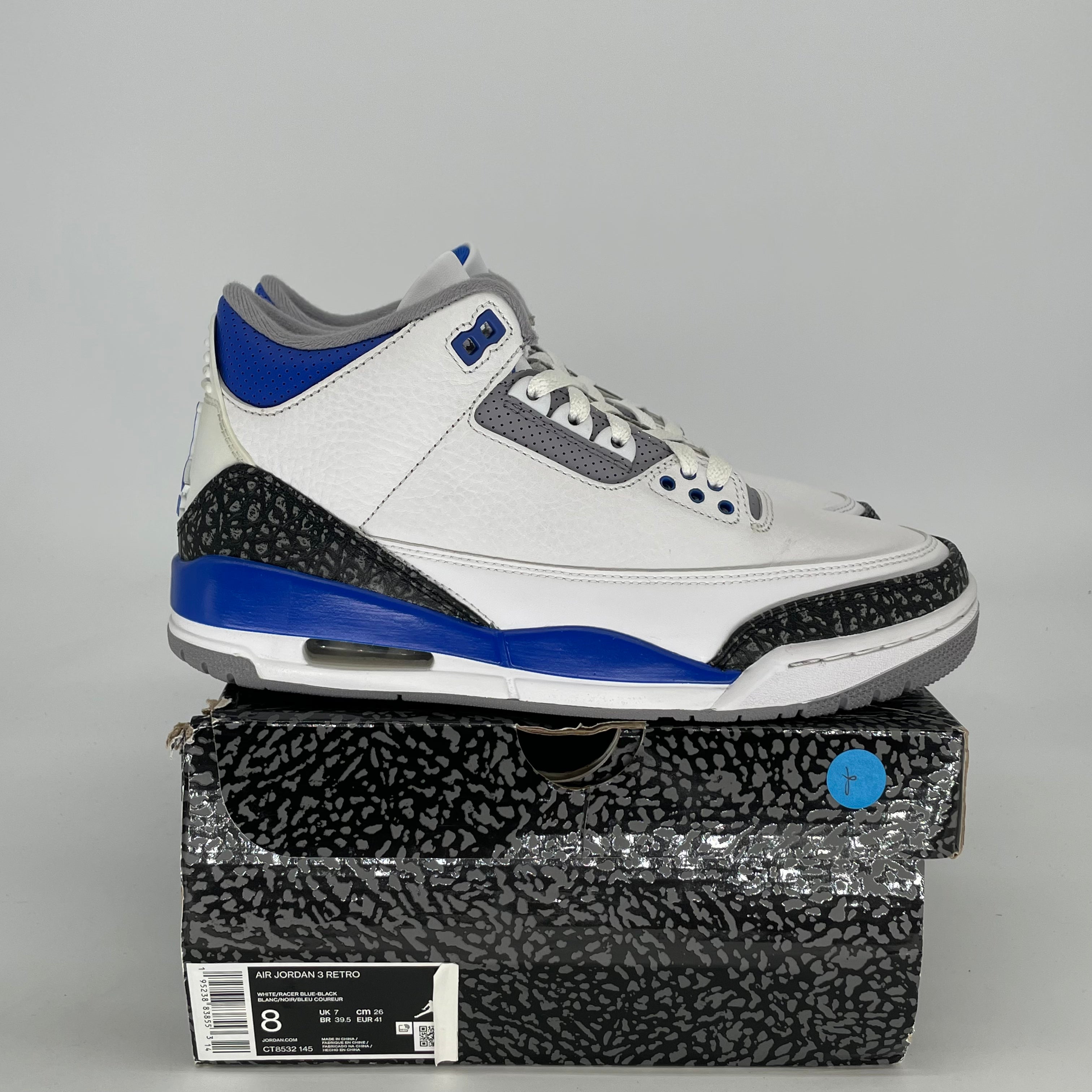 AIR JORDAN 3 RACER BLUE CT8532-145 SIZE 8/9.5W