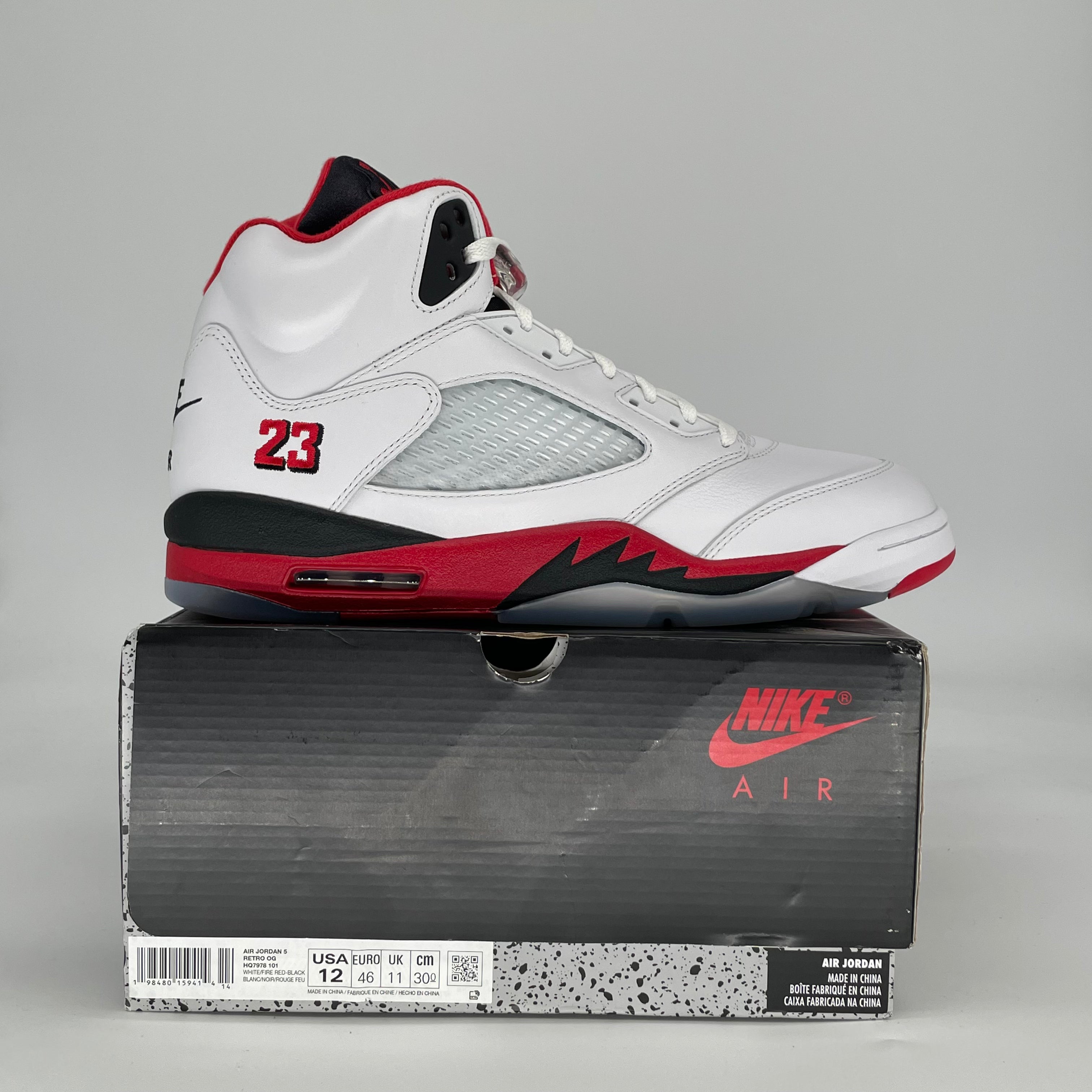 AIR JORDAN 5 FIRE RED BLACK TONGUE HQ7978-101 SIZE 12/13.5W