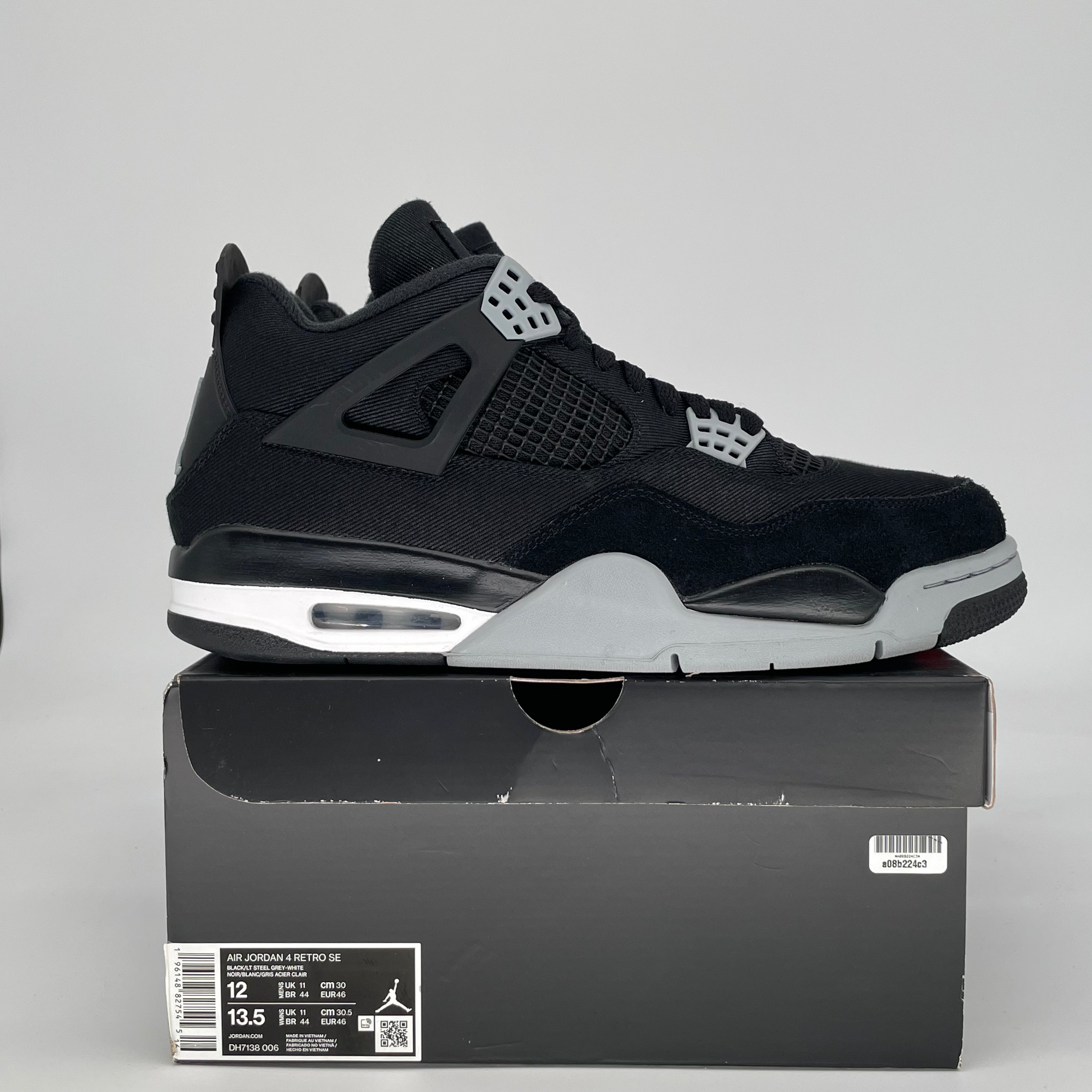 AIR JORDAN 4 BLACK CANVAS DH7138-006 SIZE 12/13.5W