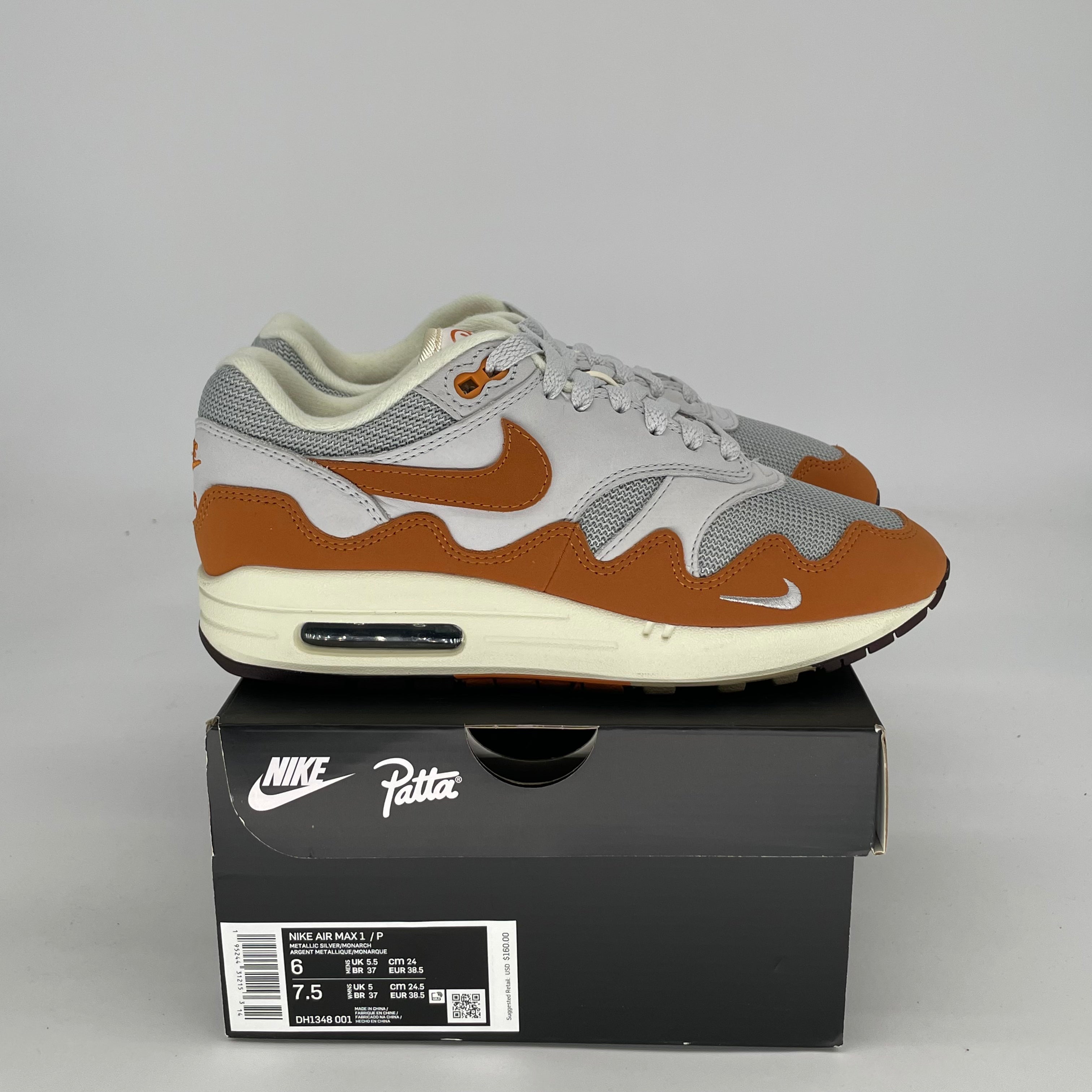 NIKE AIR MAX 1 PATTA WAVES MONARCH SIZE 6/7.5W DH1348-001