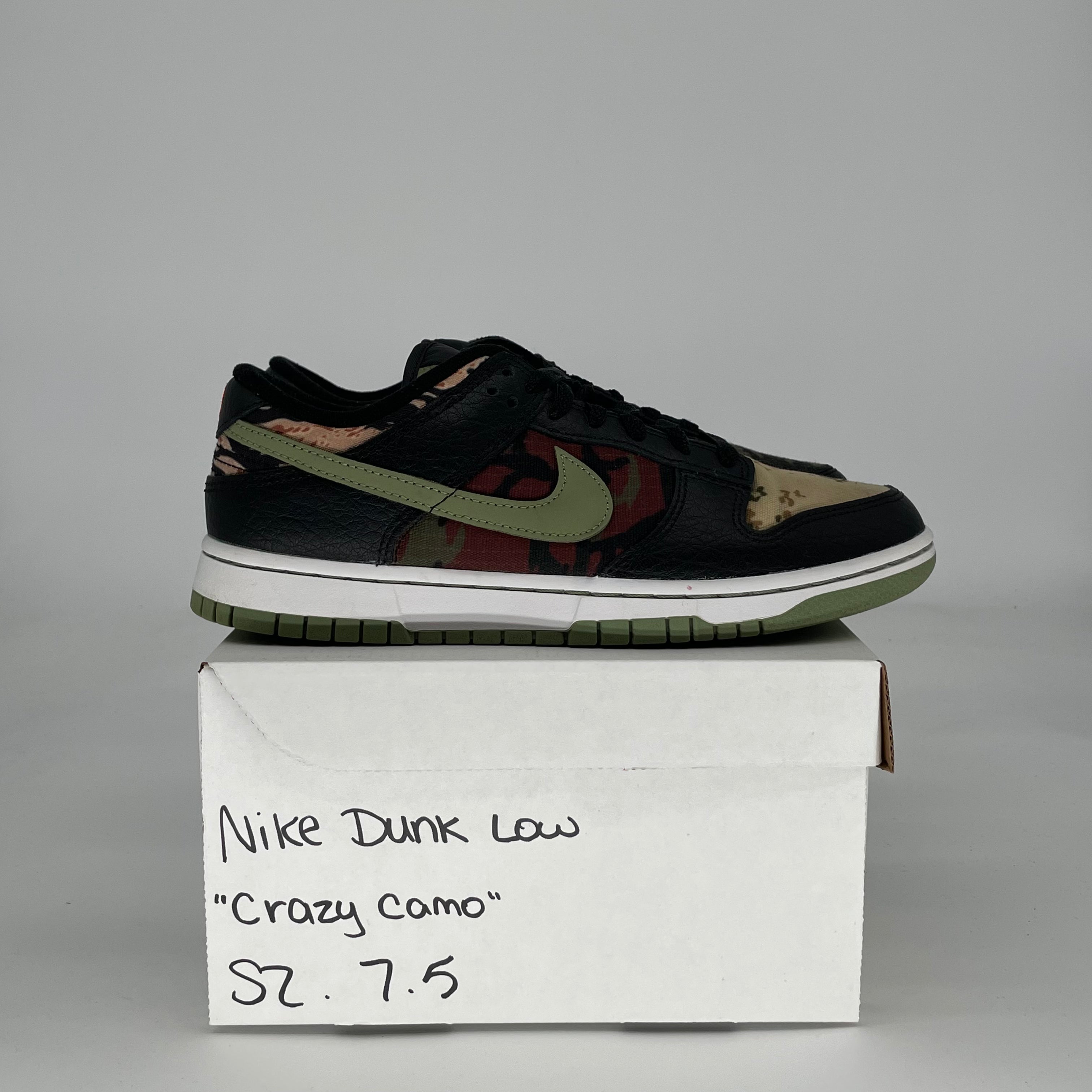 NIKE DUNK LOW CRAZY CAMO DH0957-001 SIZE 7.5/9W