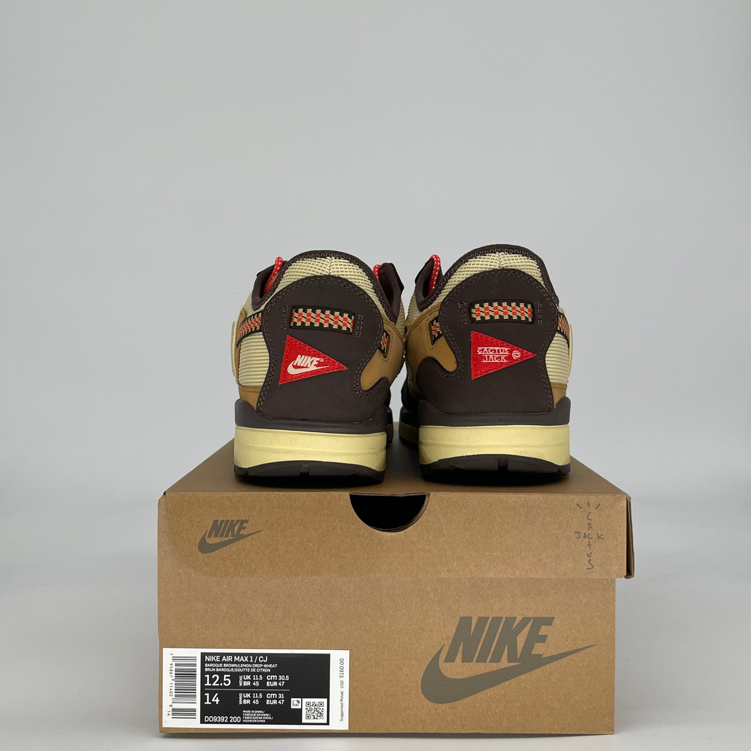 NIKE AIR MAX 1 TRAVIS SCOTT CACTUS JACK BAROQUE BROWN DO9392-200 SIZE 12.5/14W