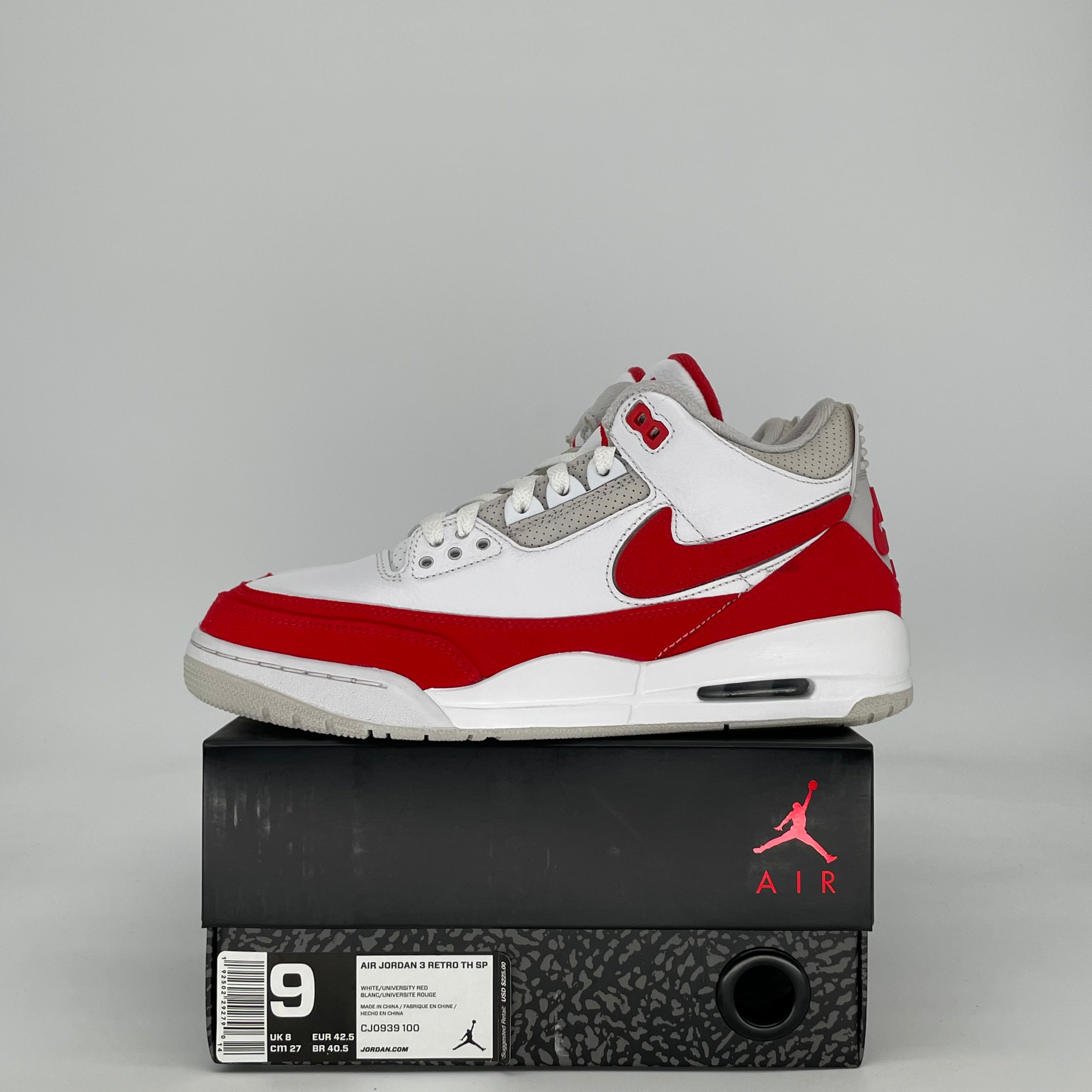 AIR JORDAN 3 TINKER WHITE UNIVERSITY RED CJ0939-100 SIZE 9/10.5W