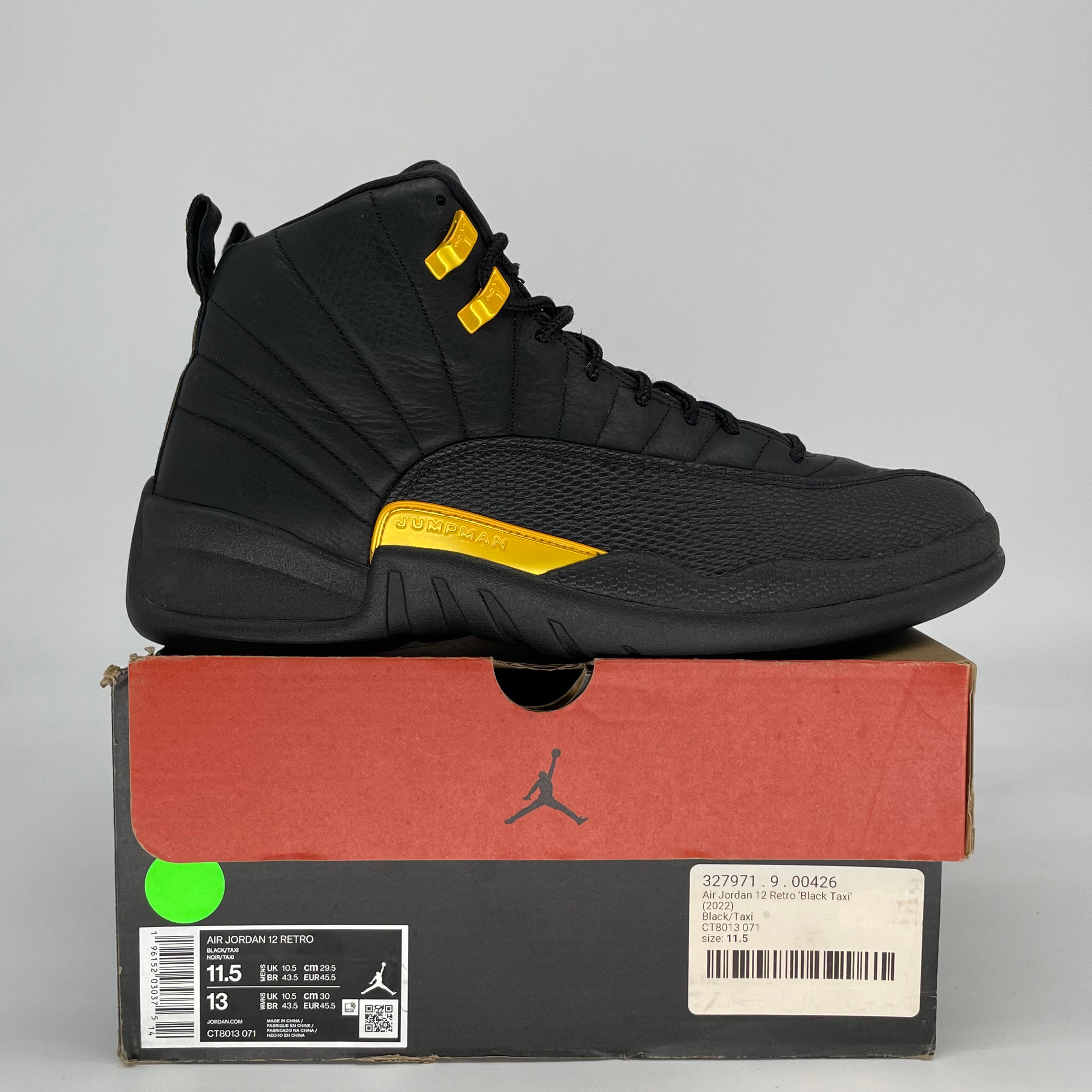 AIR JORDAN 12 BLACK TAXI CT8013-071 SIZE 11.5/13W