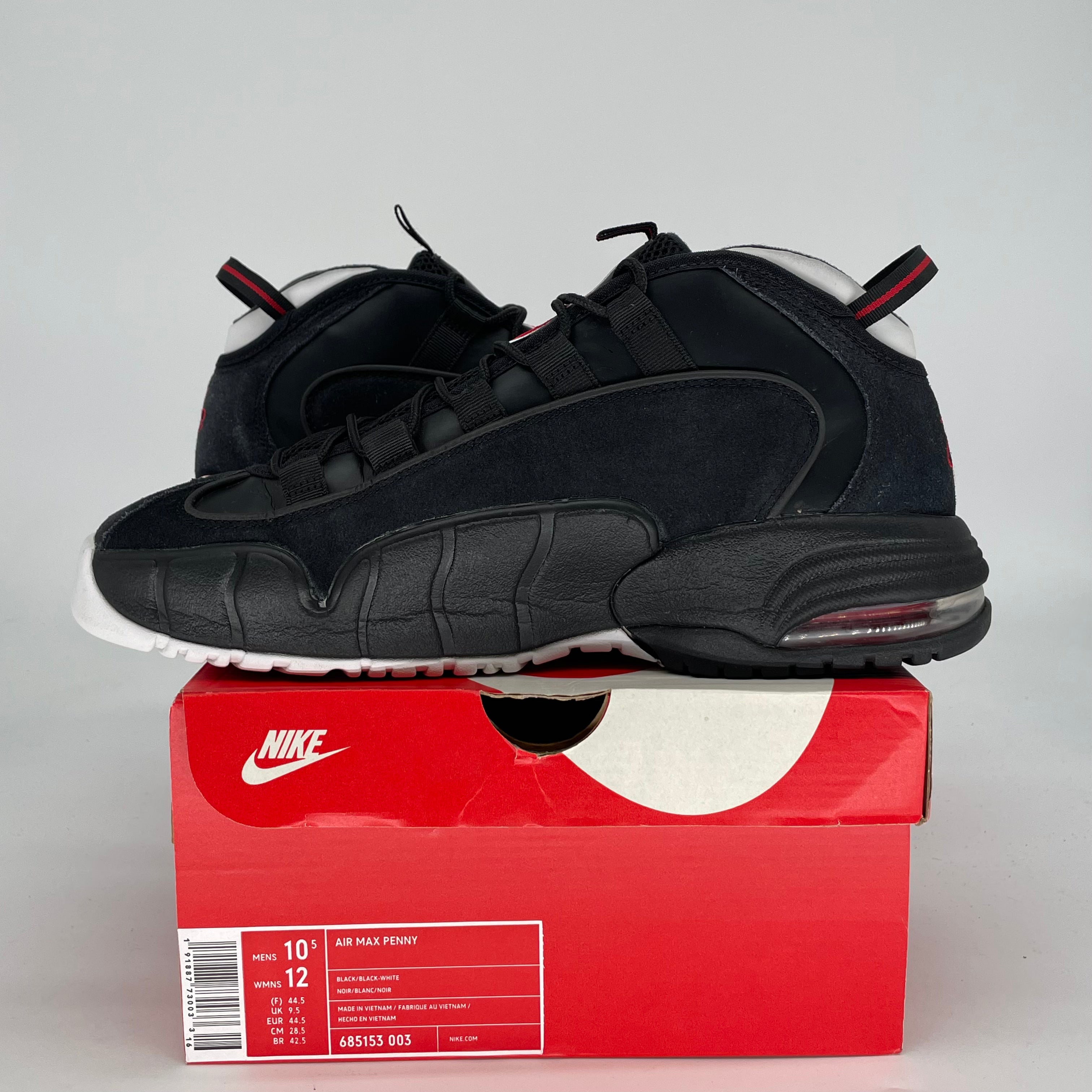 NIKE AIR MAX PENNY BLACK WHITE RED 685153-003 SIZE 10.5/12W