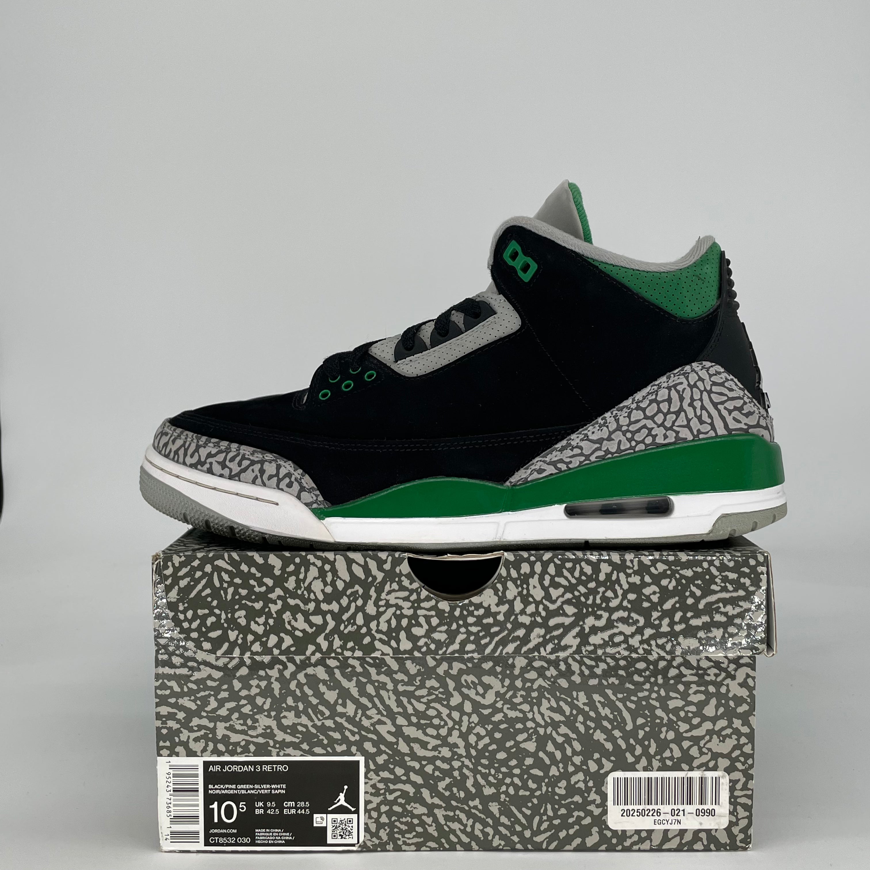 AIR JORDAN 3 PINE GREEN CT8532-030 SIZE 10.5/12W