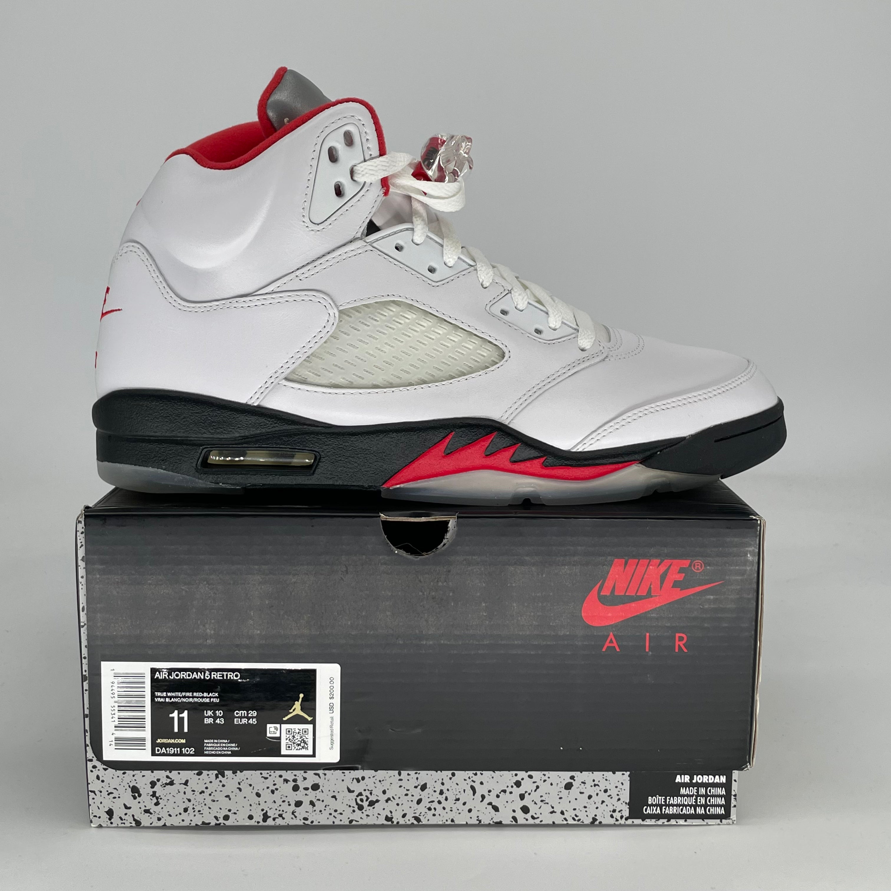 AIR JORDAN 5 FIRE RED SILVER TONGUE DA1911-102 SIZE 11/12.5W