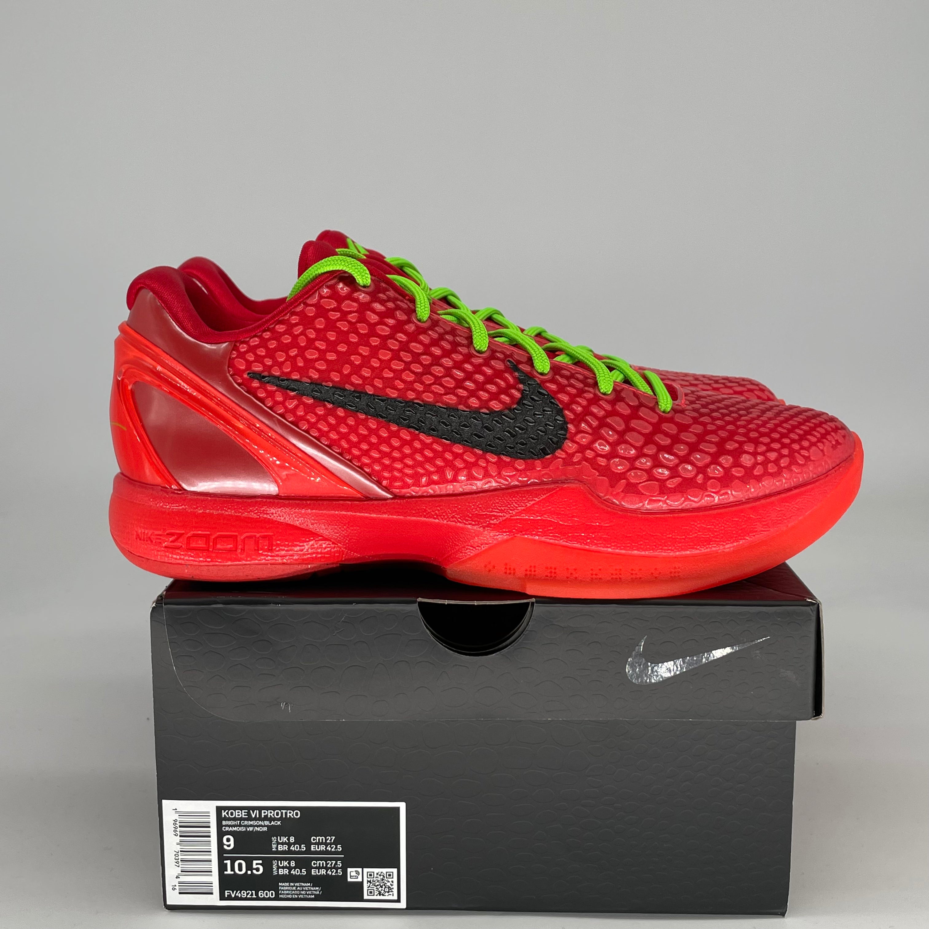 NIKE KOBE 6 PROTRO REVERSE GRINCH FV4921-600 SIZE 9/10.5W