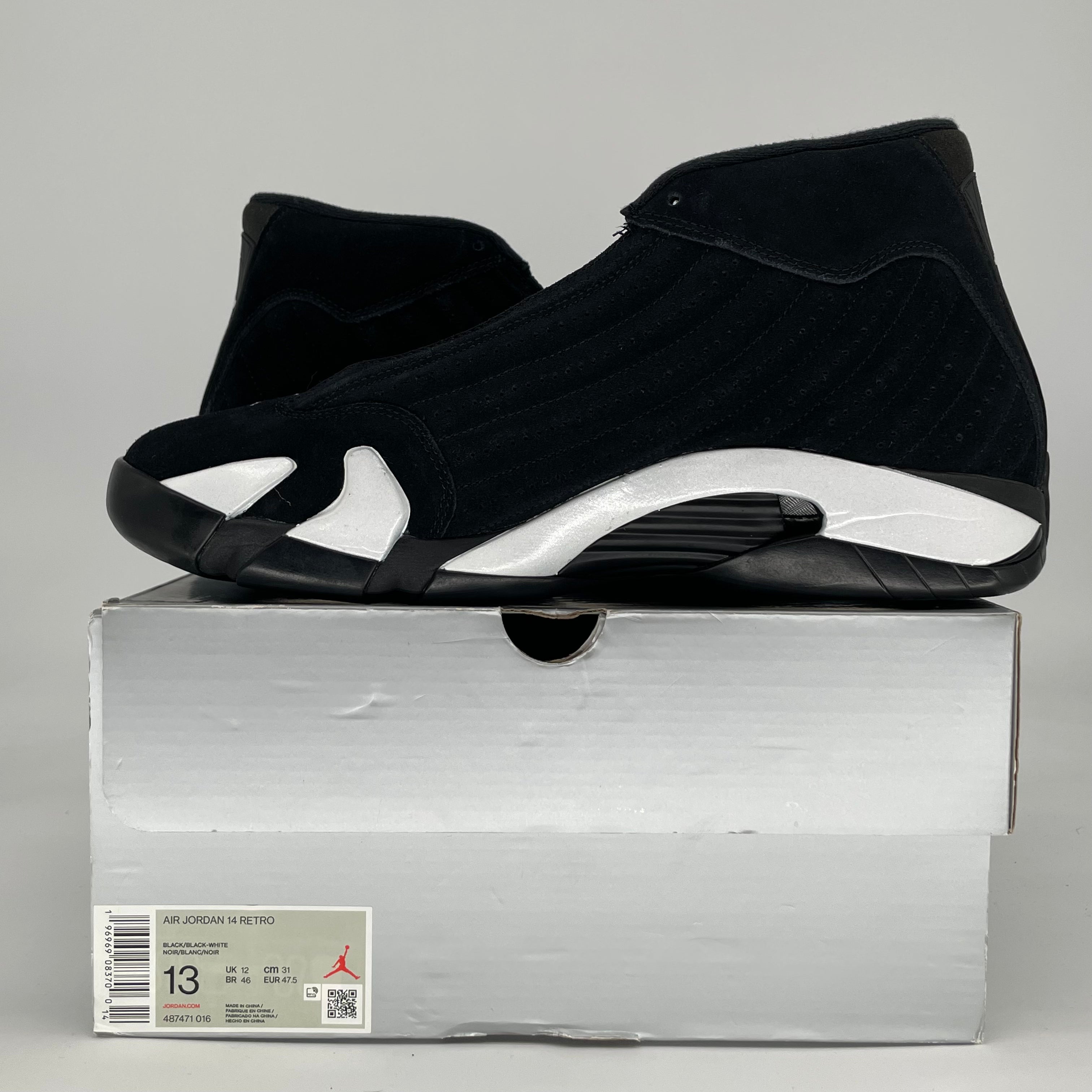 AIR JORDAN 14 BLACK WHITE 487471-016 SIZE 13/14.5W