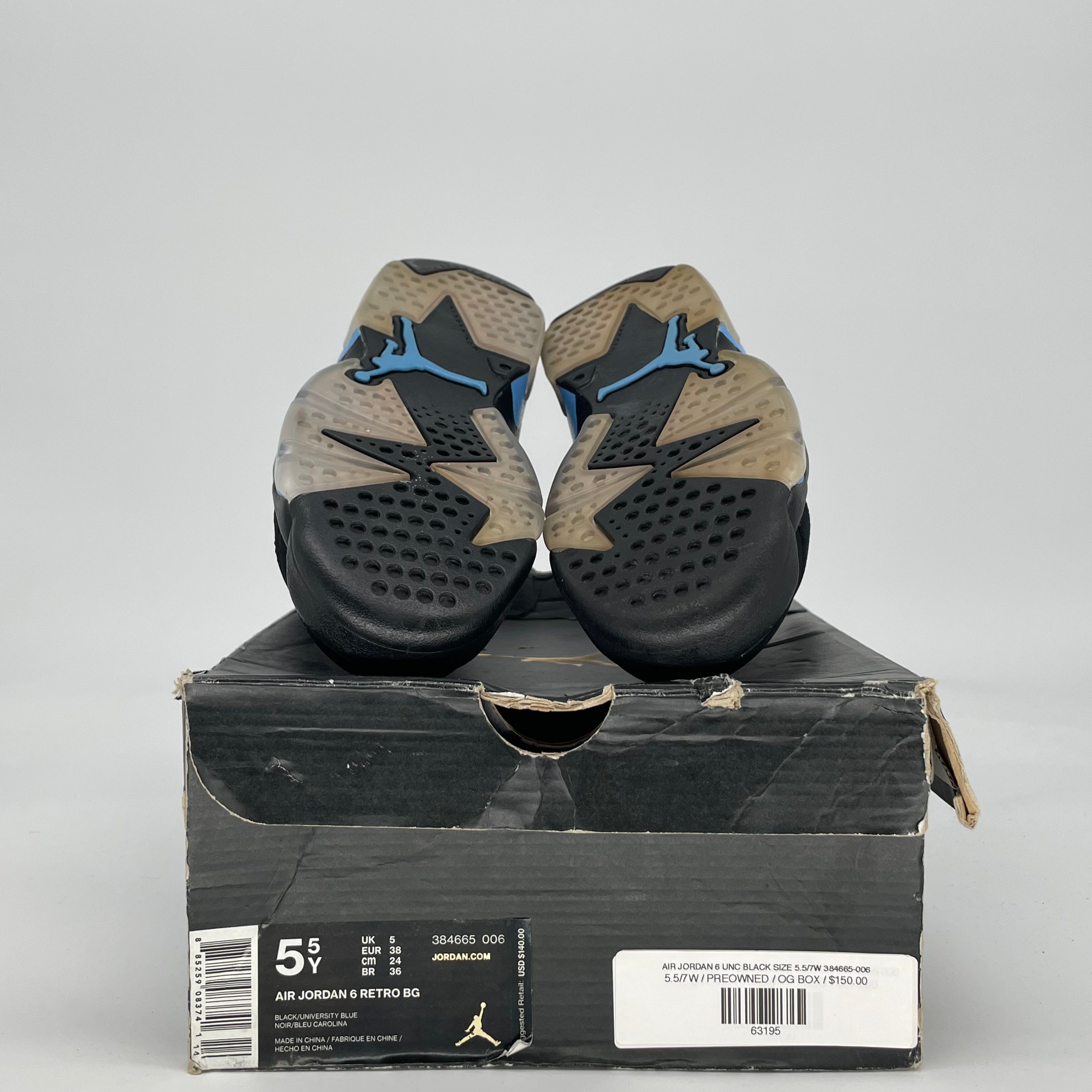 AIR JORDAN 6 UNC BLACK SIZE 5.5/7W 384665-006