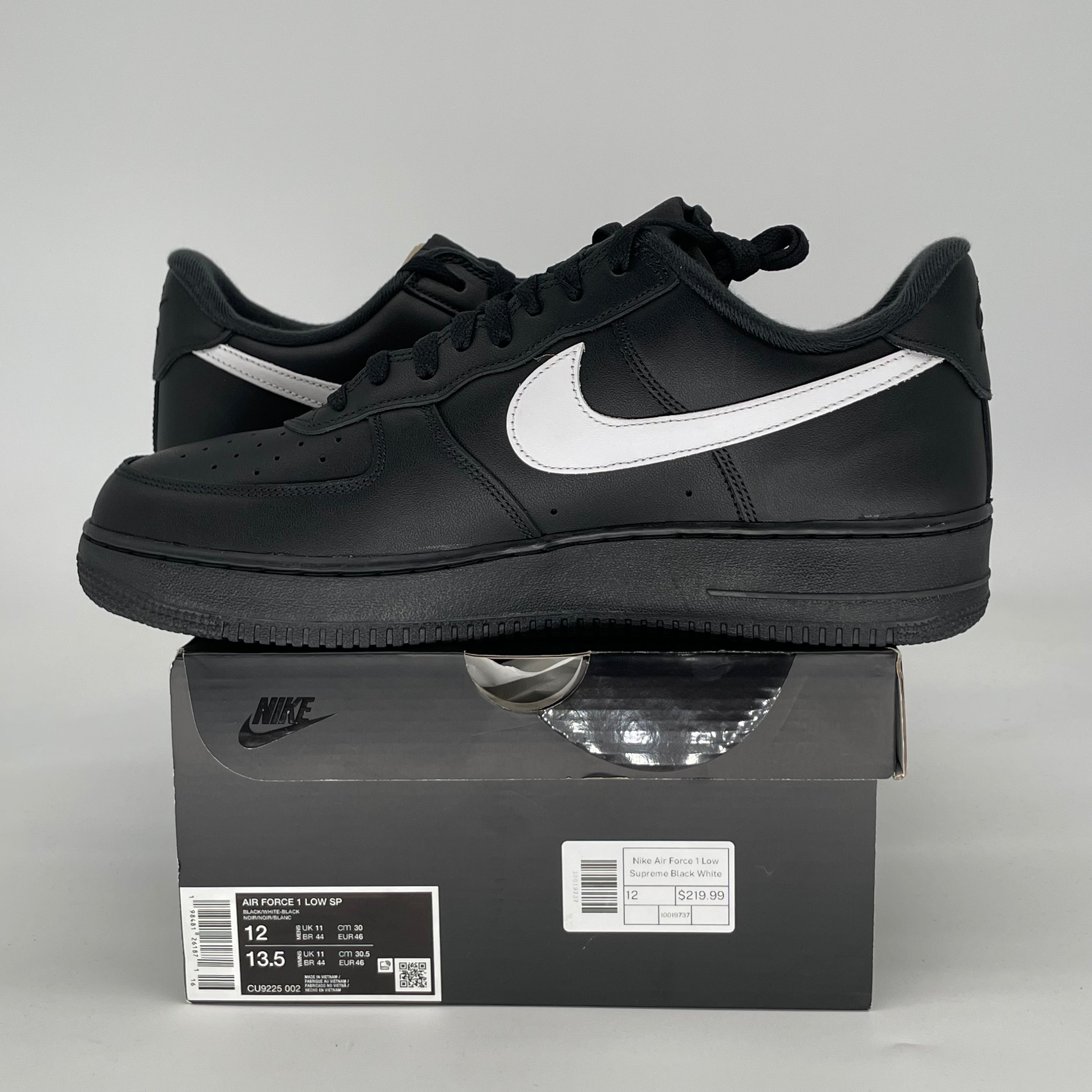 SUPREME X NIKE AIR FORCE 1 LOW BLACK WHITE CU9225-002 SIZE 12/13.5W