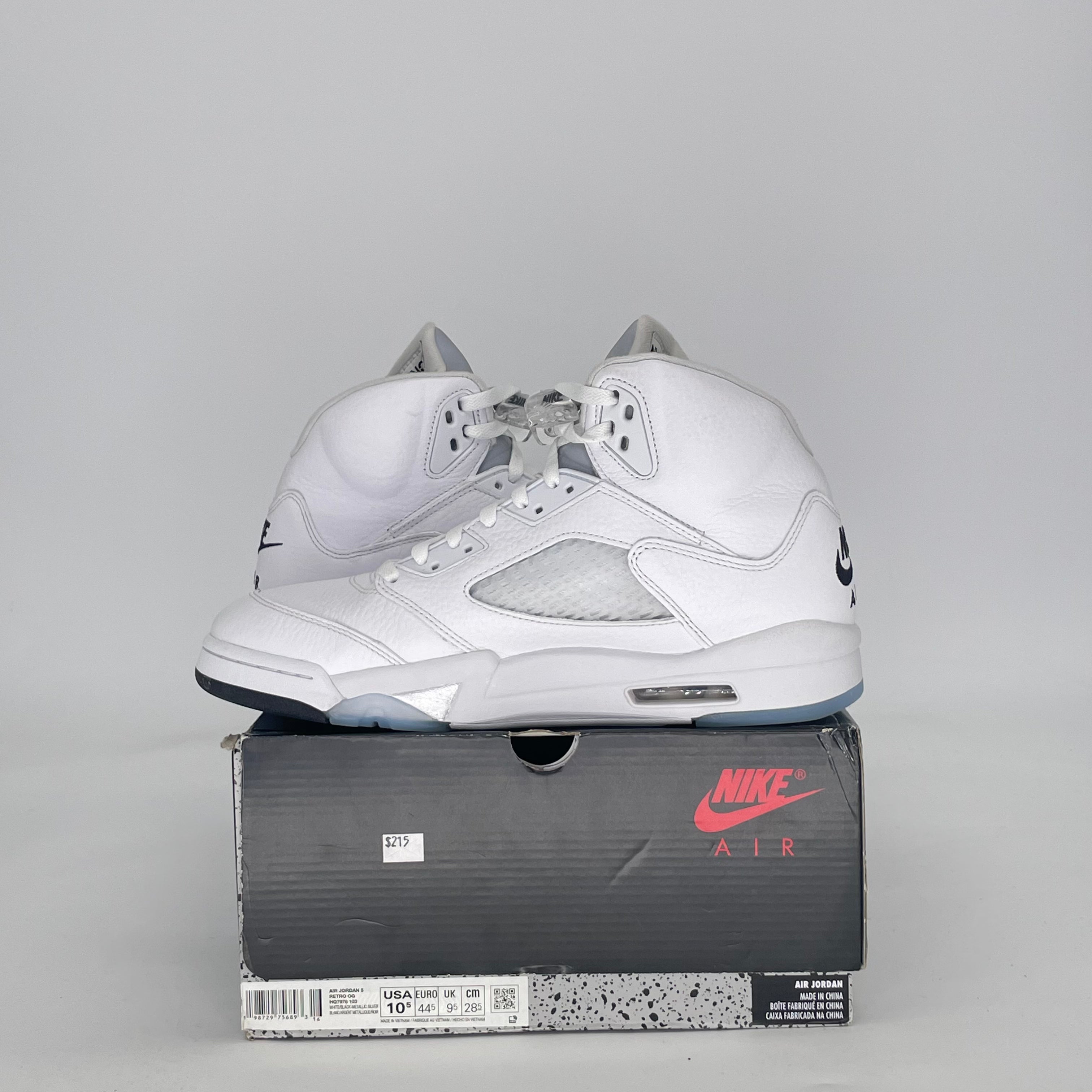AIR JORDAN 5 WHITE METALLIC HQ7978-103 SIZE 10.5/12W