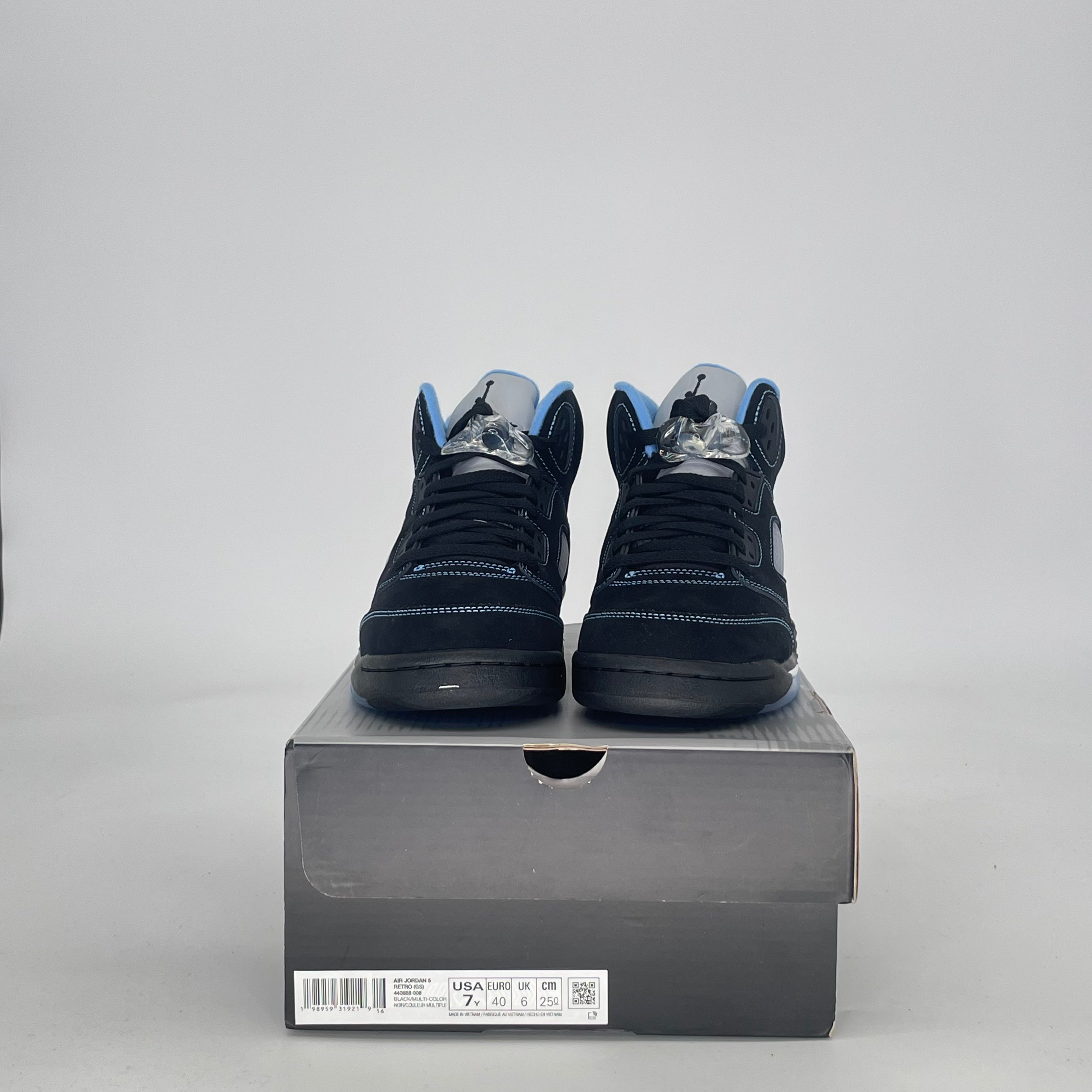 AIR JORDAN 5 BLACK UNIVERSITY BLUE 440888-008 SIZE 7/8.5W GS