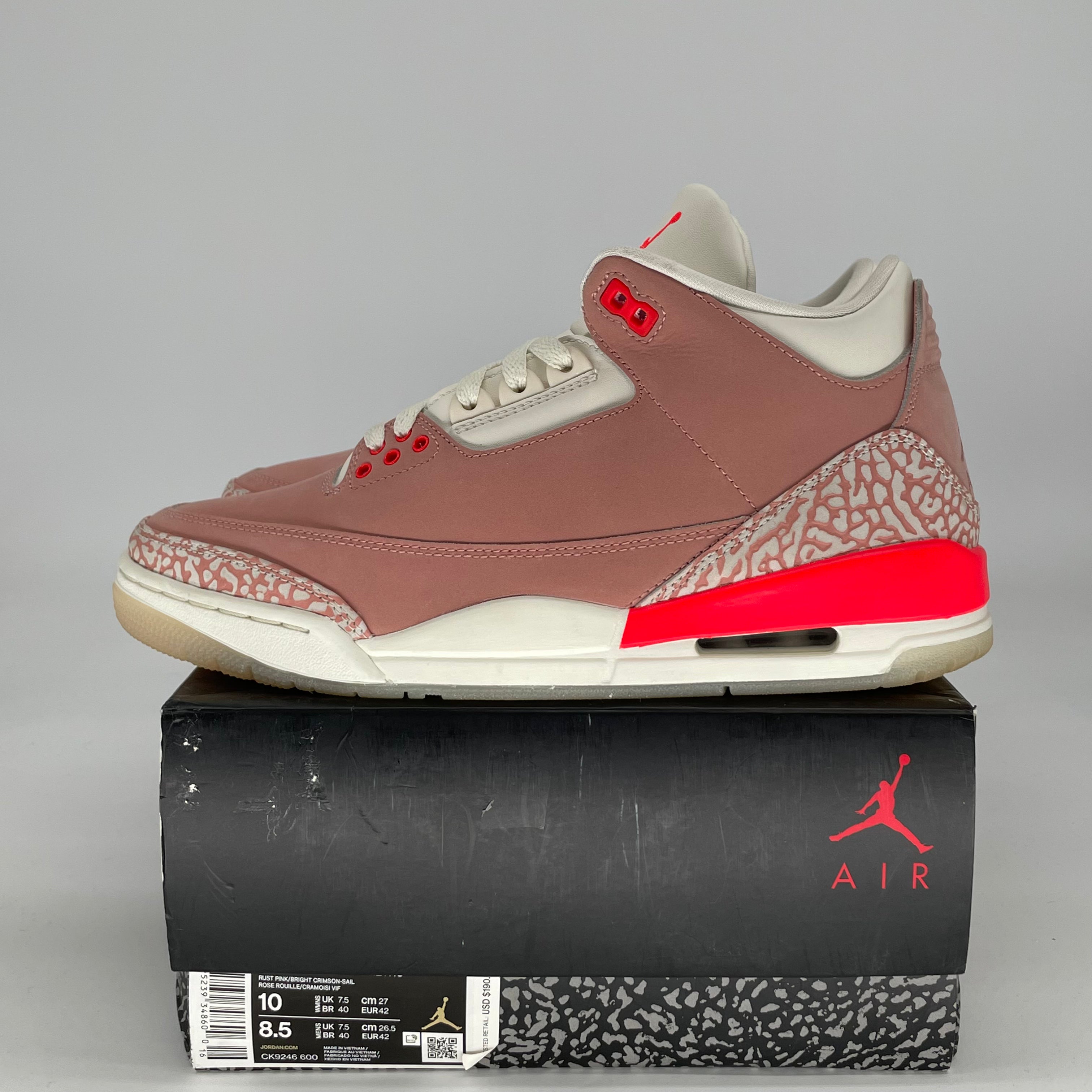 AIR JORDAN 3 RUST PINK W CK9246-600 SIZE 8.5/10W