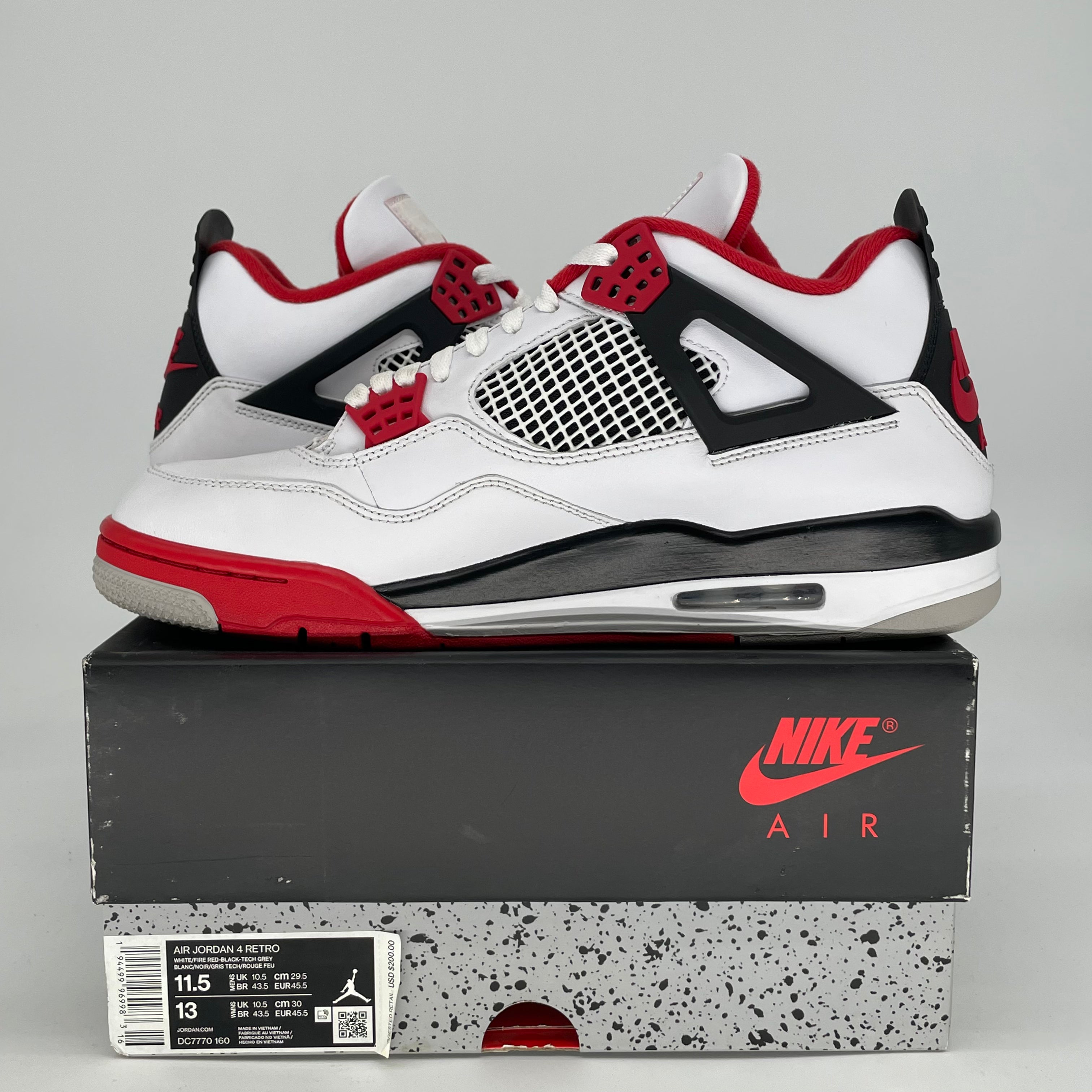 AIR JORDAN 4 FIRE RED DC7770-160 SIZE 11.5/13W