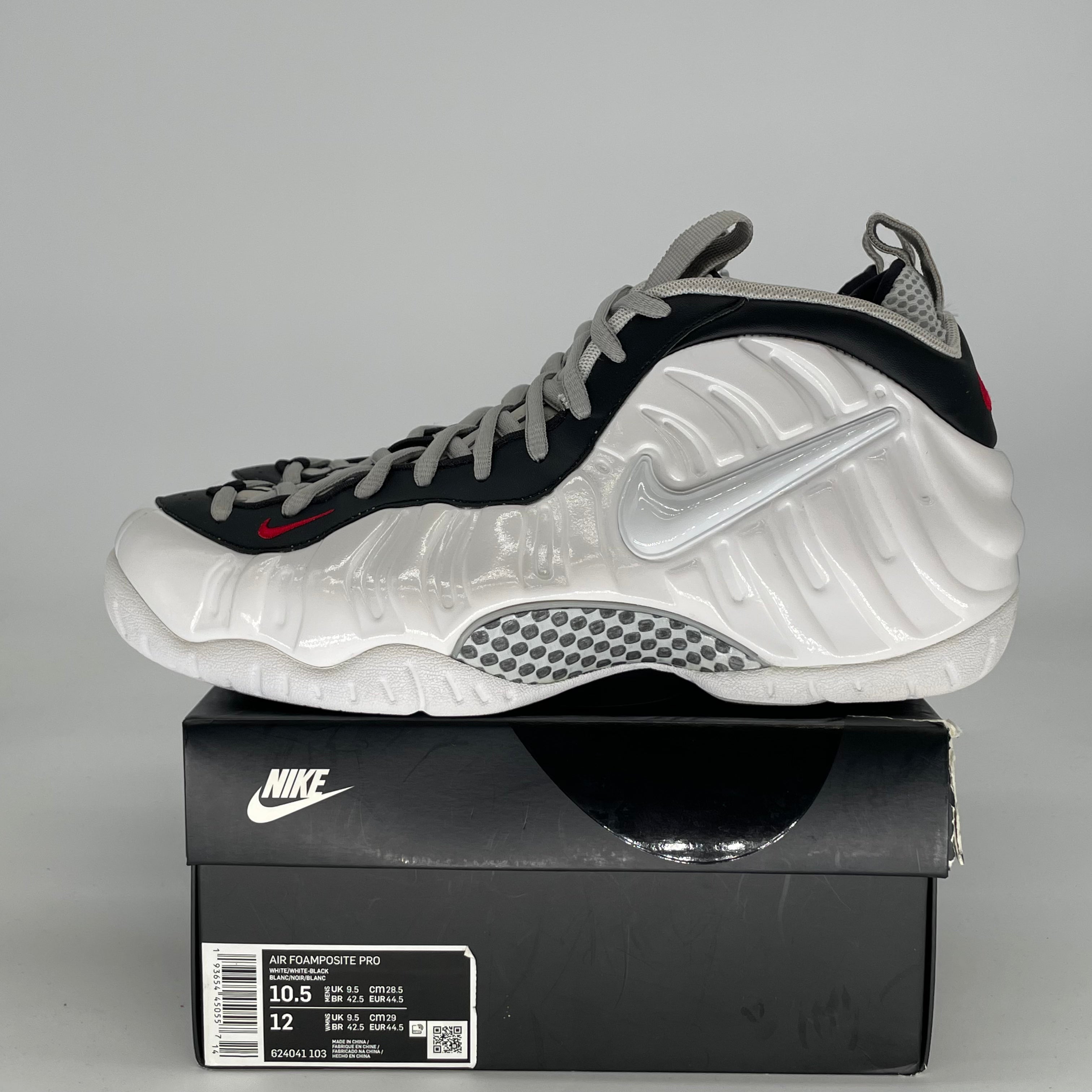 NIKE AIR FOAMPOSITE PRO WHITE BLACK UNIVERSITY RED 624041-103 SIZE 10.5/12W