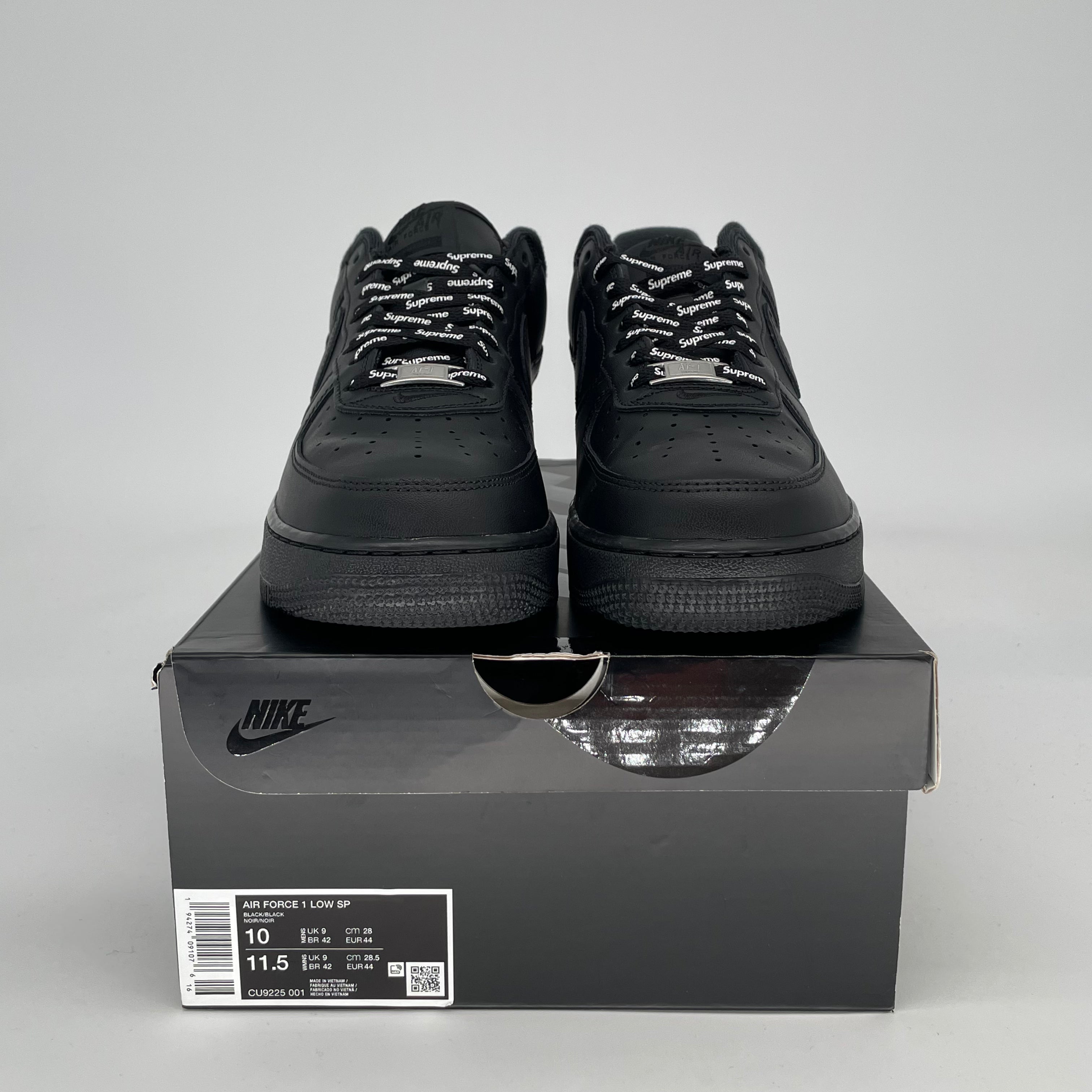 SUPREME X NIKE AIR FORCE 1 LOW BLACK CU9225-001 SIZE 10/11.5W