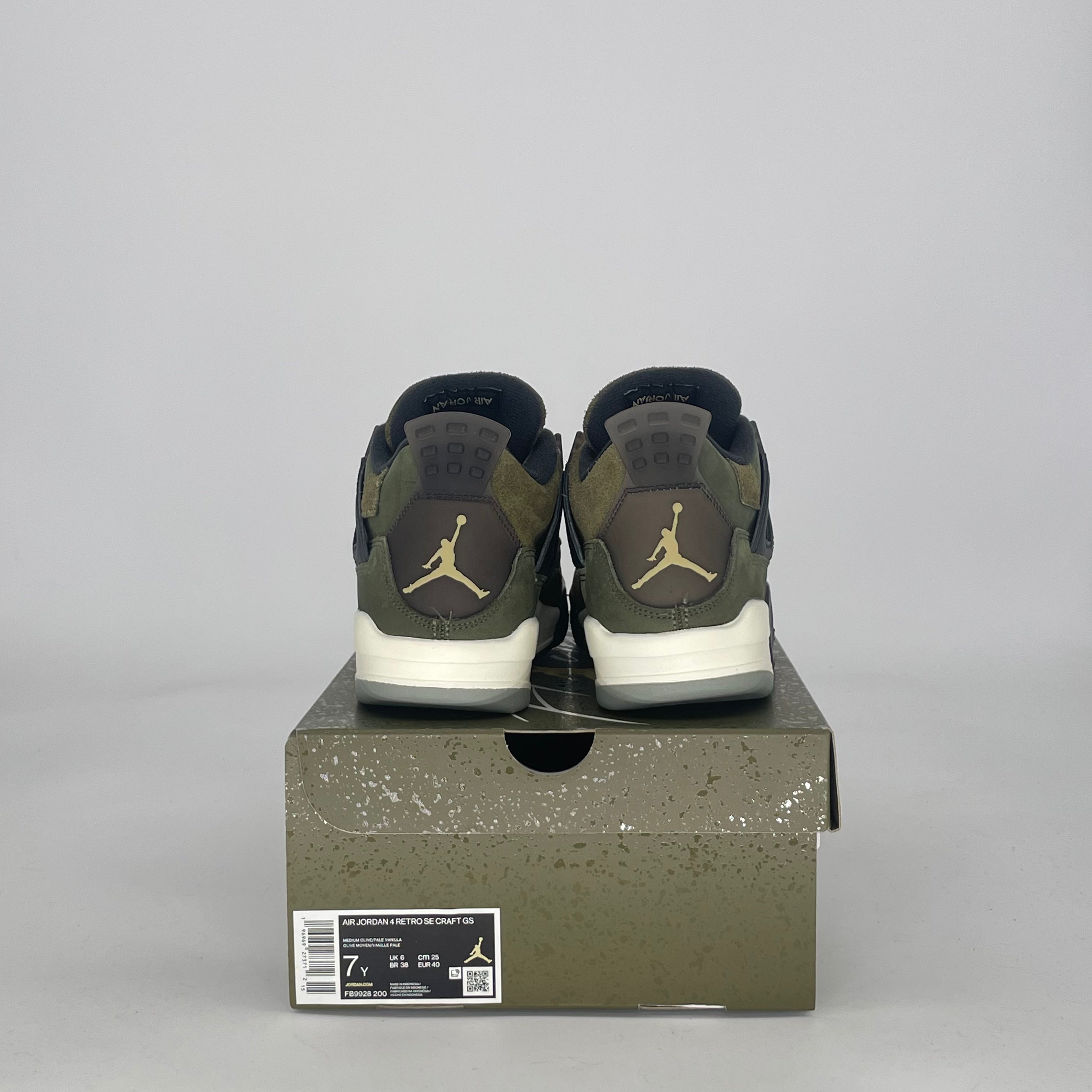 AIR JORDAN 4 CRAFT MEDIUM OLIVE FB9928-200 SIZE 7/8.5W GS