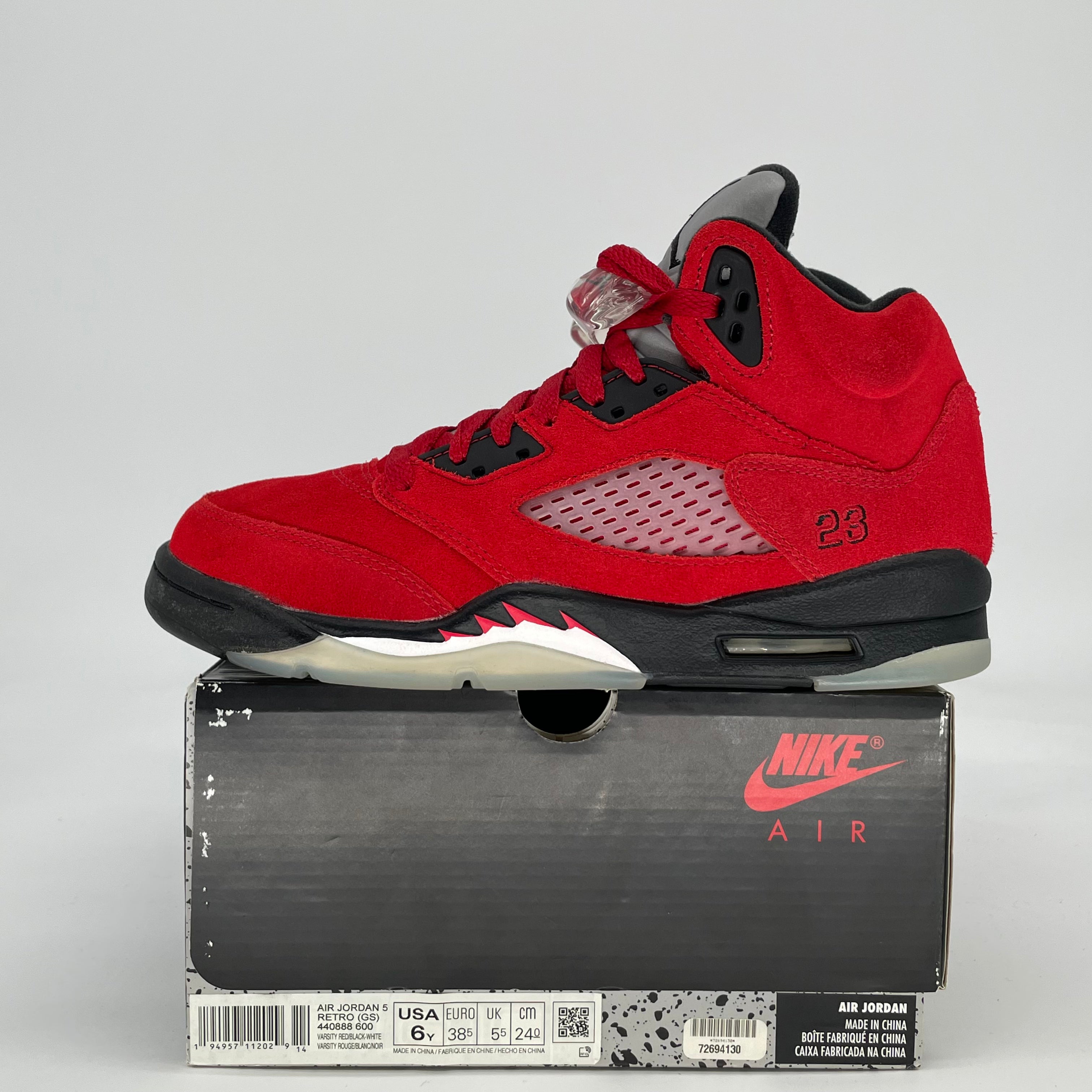 AIR JORDAN 5 RAGING BULL RED 440888-600 SIZE 6/7.5W