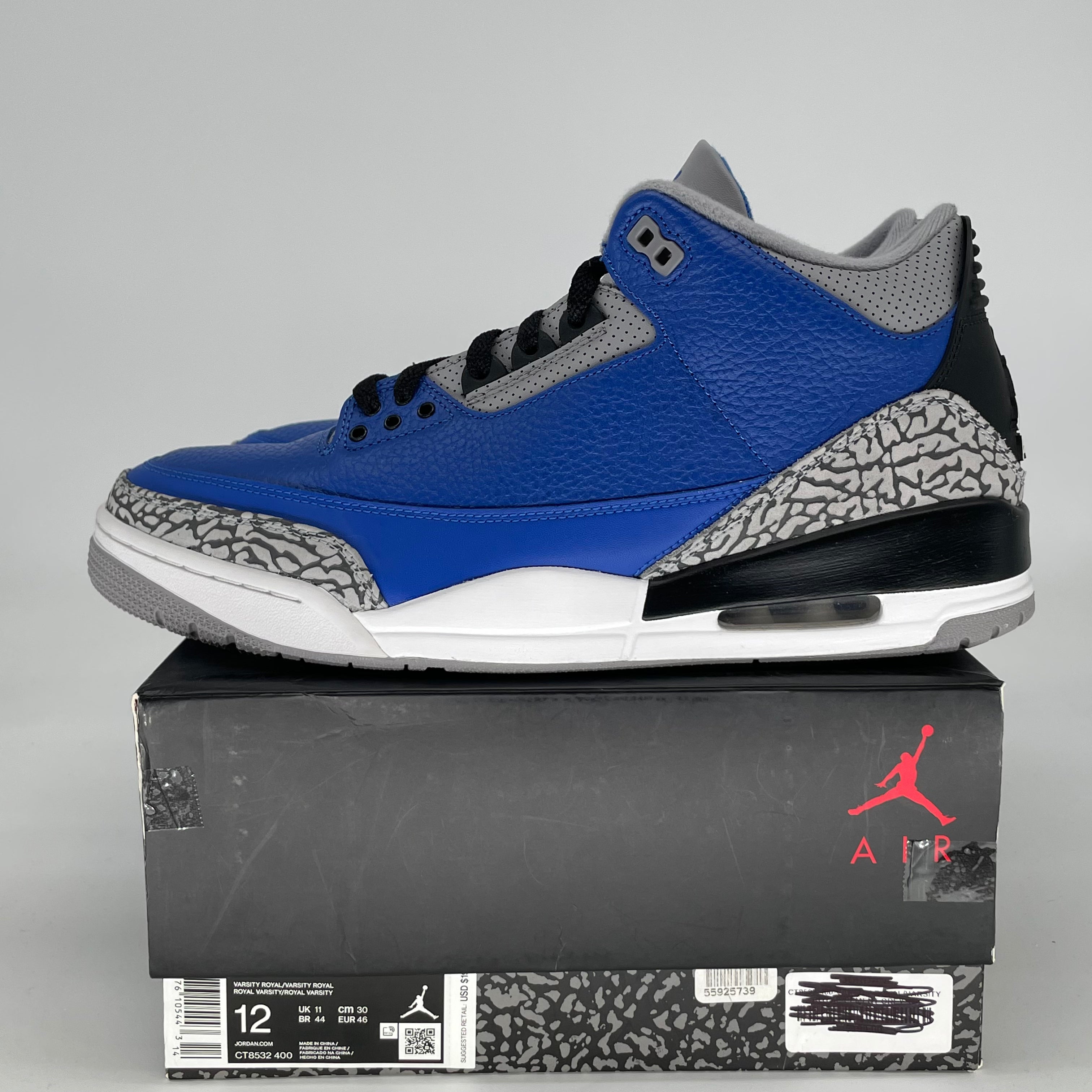 AIR JORDAN 3 VARSITY ROYAL CEMENT CT8532-400 SIZE 12/13.5W