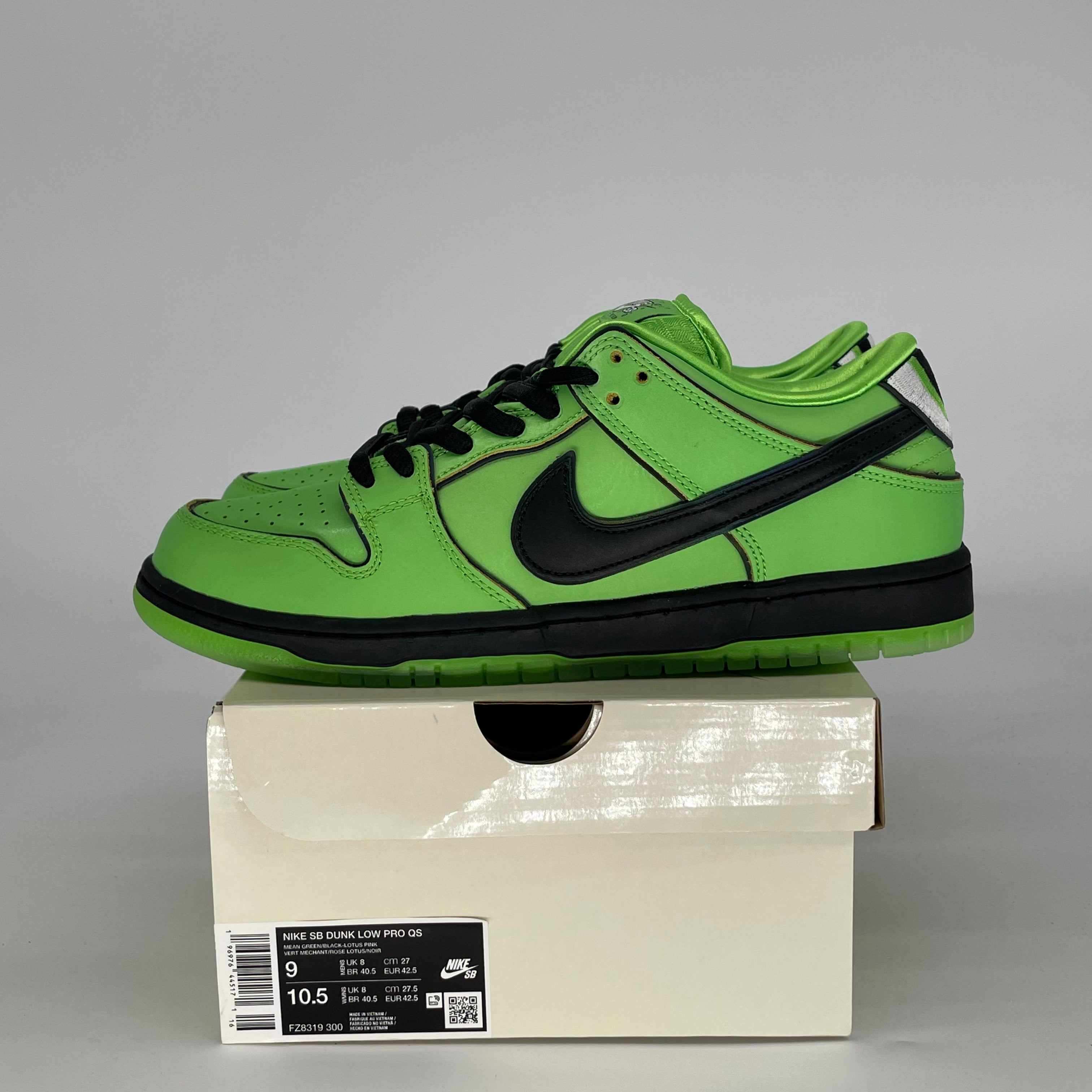 NIKE SB DUNK LOW THE POWERPUFF GIRLS BUTTERCUP FZ8319-300 SIZE 9/10.5W