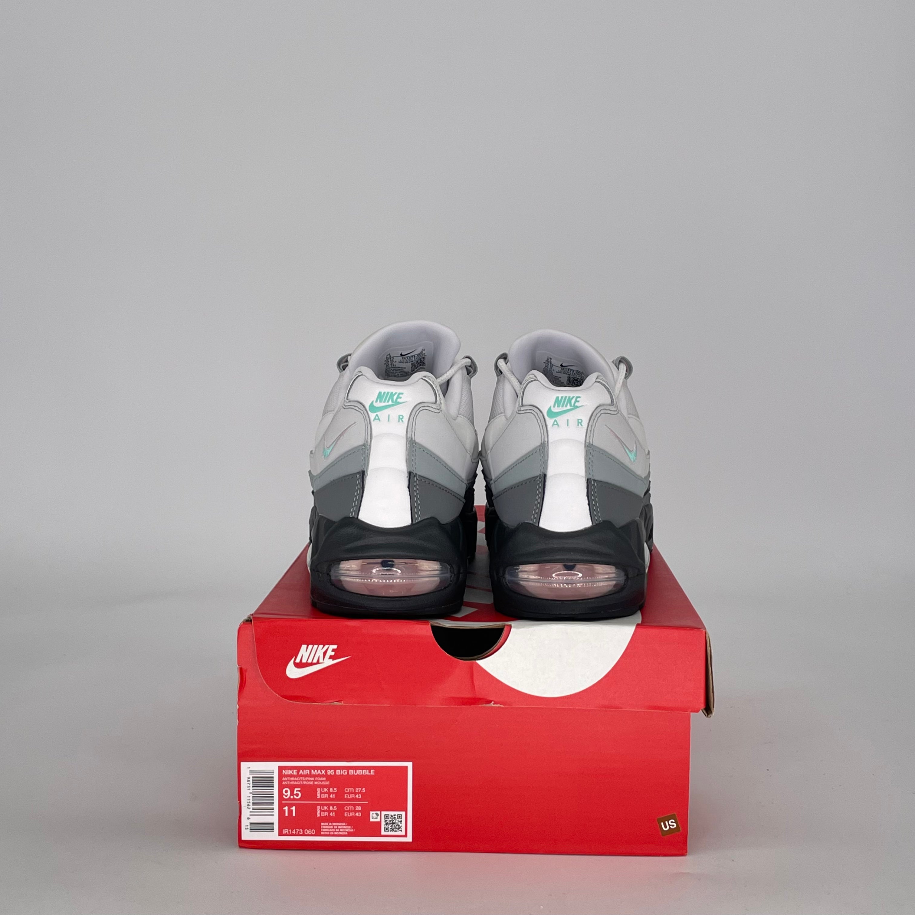 NIKE AIR MAX 95 BIG BUBBLE WHITE HYPER TURQUOISE PINK FOAM IR1473-060 SIZE 9.5/11W