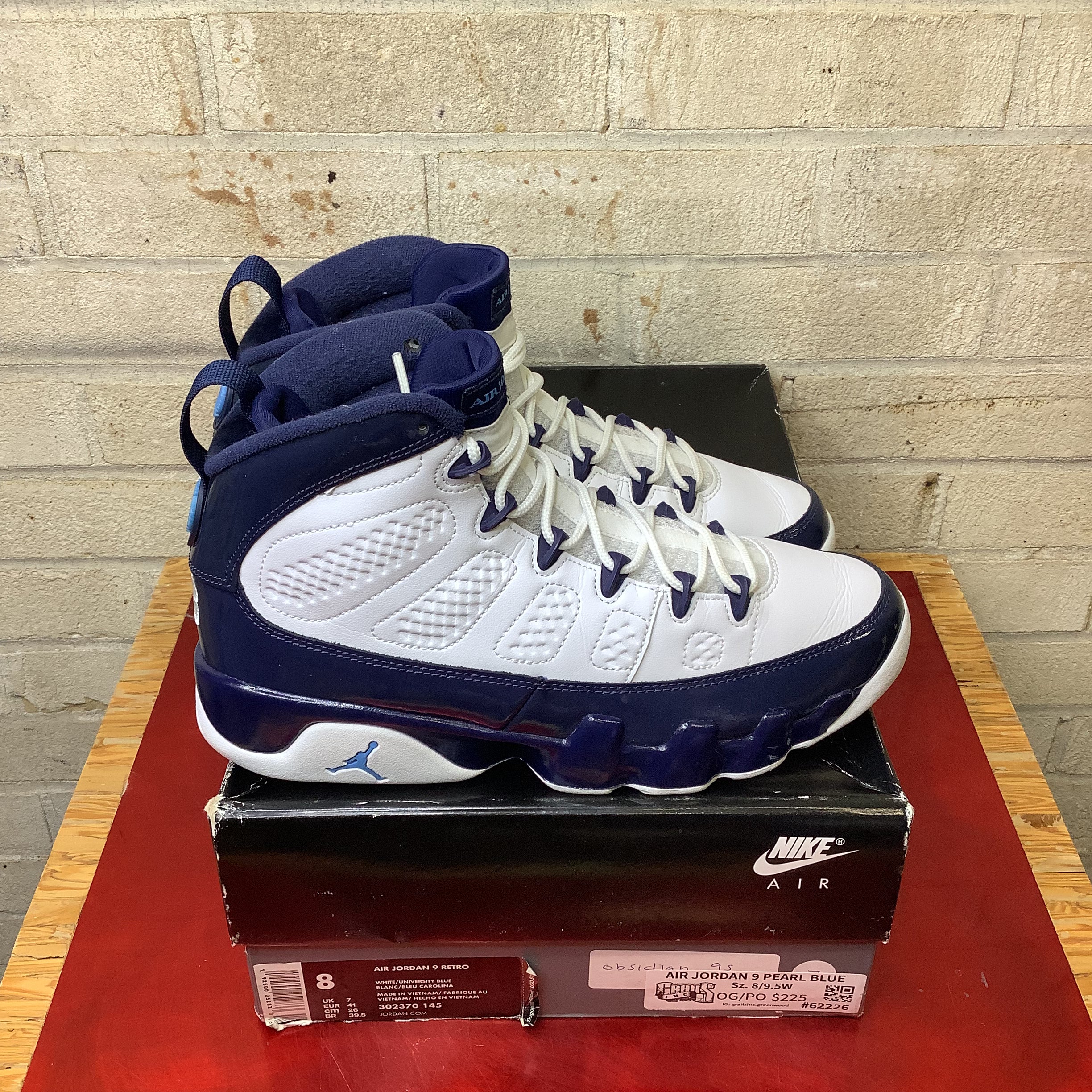 AIR JORDAN 9 PEARL BLUE 302370-145 SIZE 8/9.5W