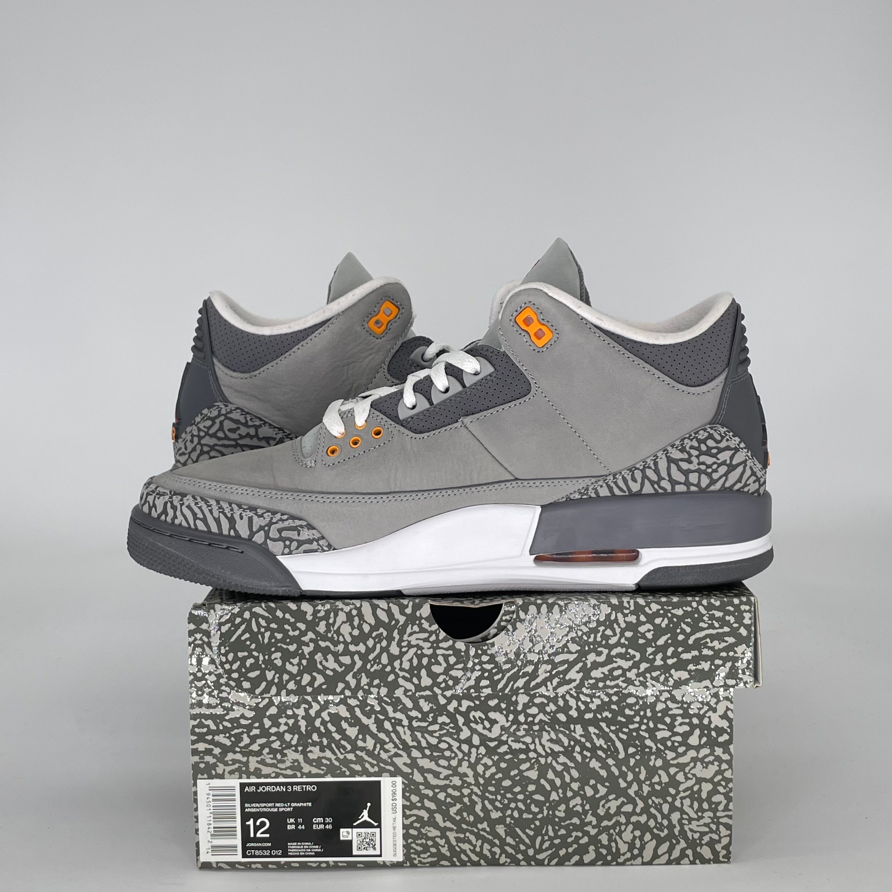 AIR JORDAN 3 COOL GREY (2021) CT8532-012 SIZE 12/13.5W