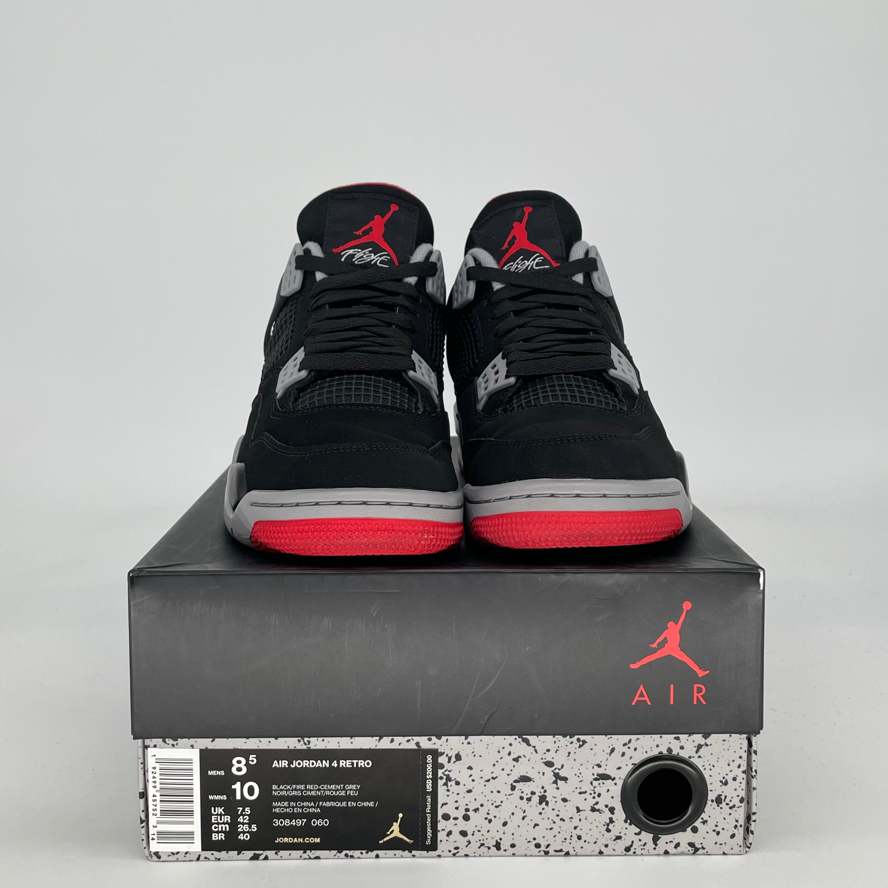 AIR JORDAN 4 BRED 2019 308497-060 SIZE 8.5/10W
