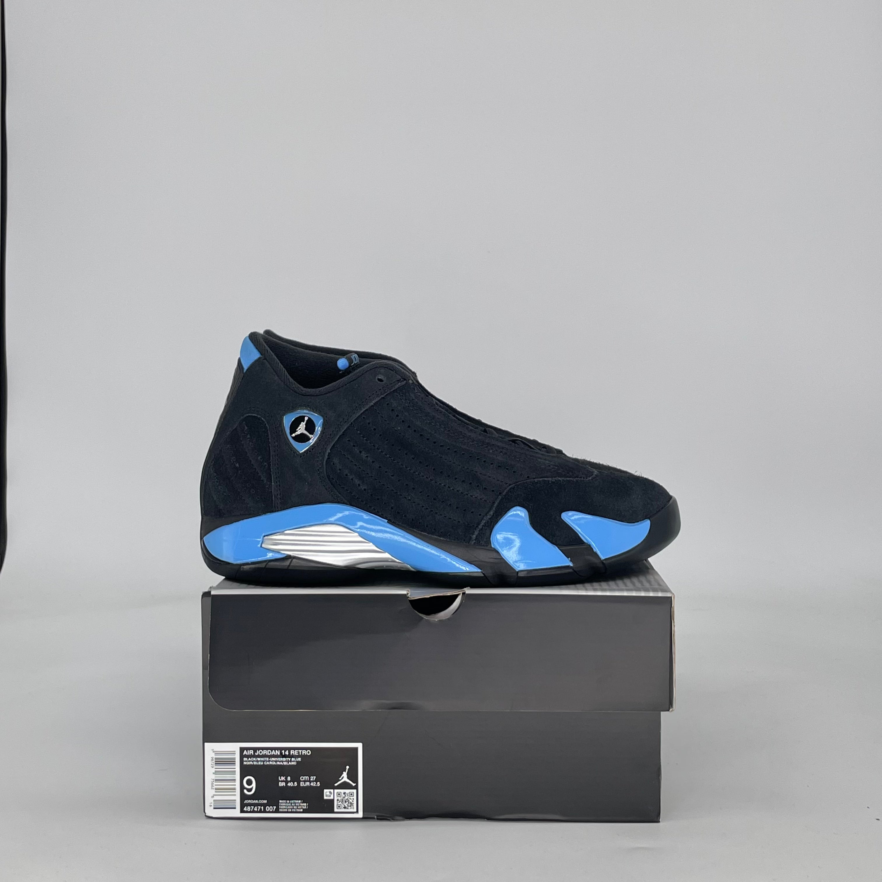 AIR JORDAN 14 BLACK UNIVERSITY BLUE 487471-007 SIZE 9/10.5W