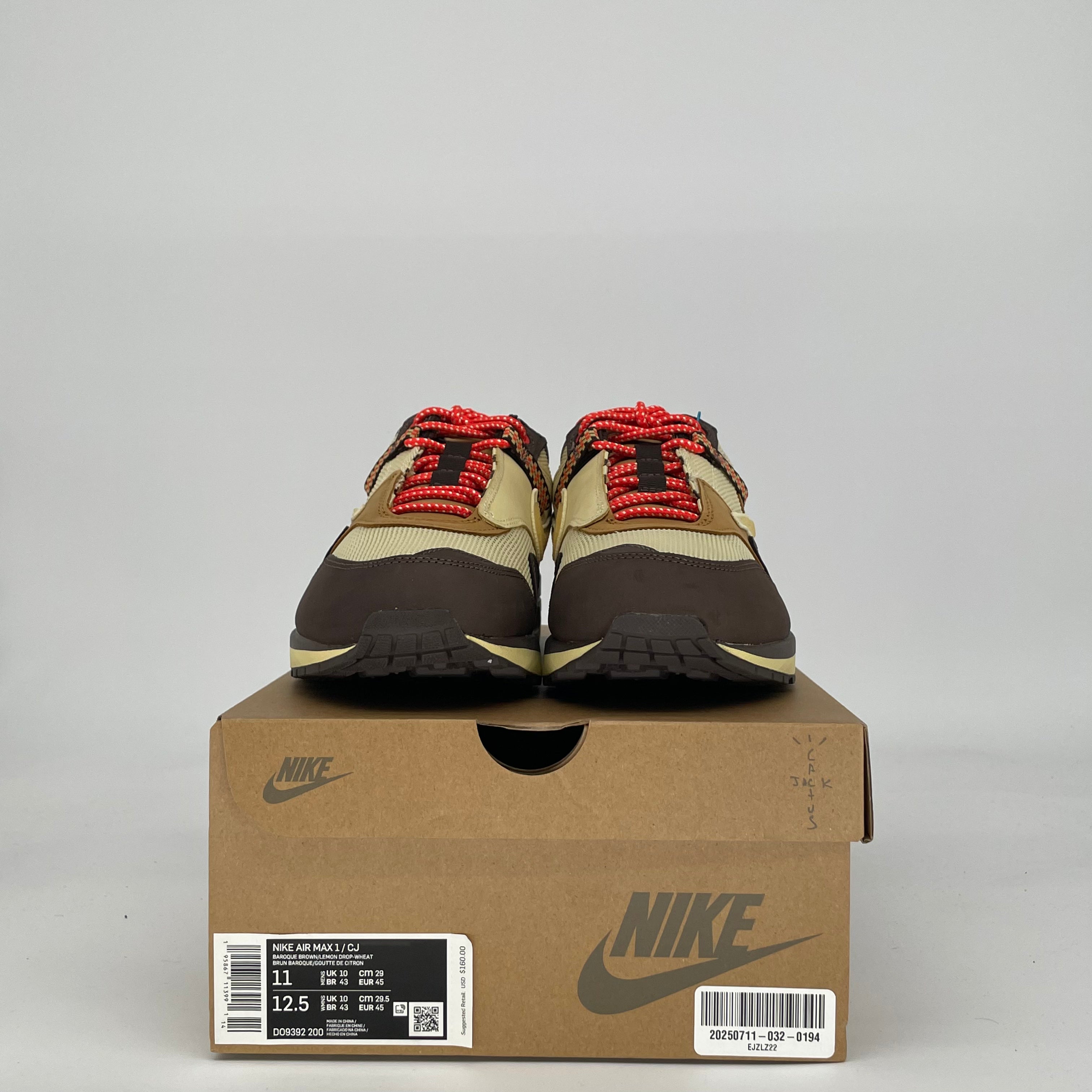 NIKE AIR MAX 1 TRAVIS SCOTT CACTUS JACK BAROQUE BROWN DO9392-200 SIZE 11/12.5W