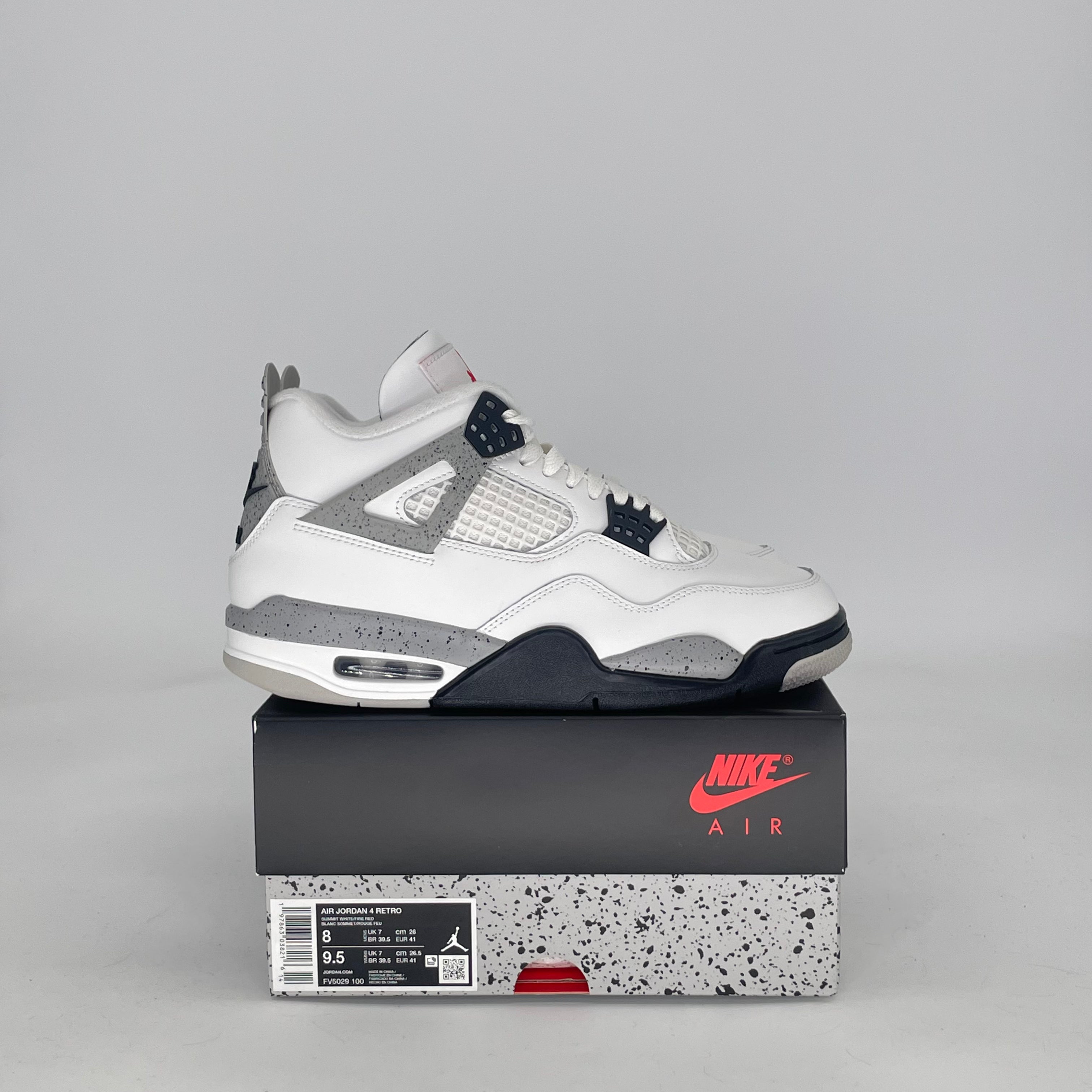 AIR JORDAN 4 WHITE CEMENT FV5029-100 SIZE 8/9.5W
