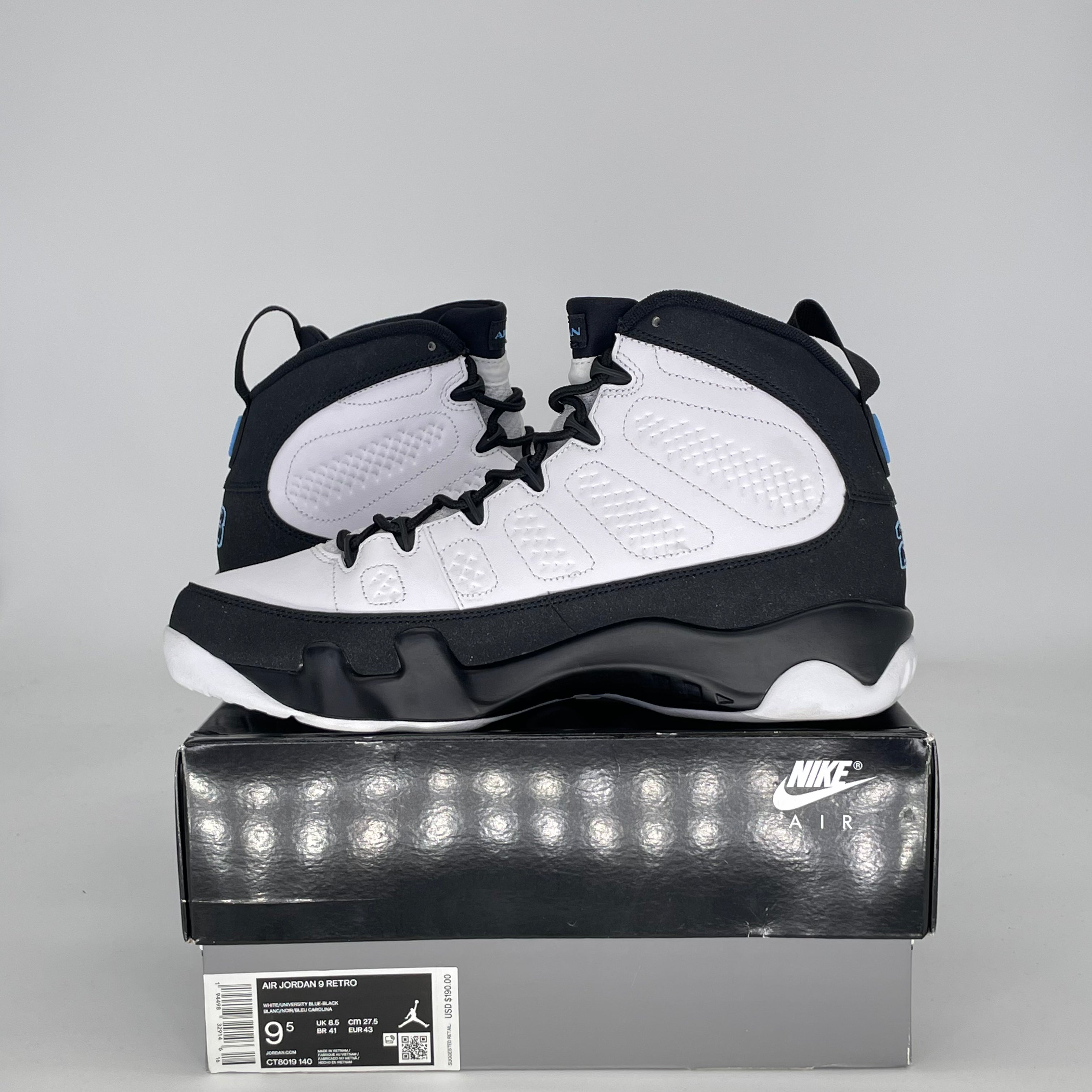 AIR JORDAN 9 UNIVERSITY BLUE CT8019-140 SIZE 9.5/11W