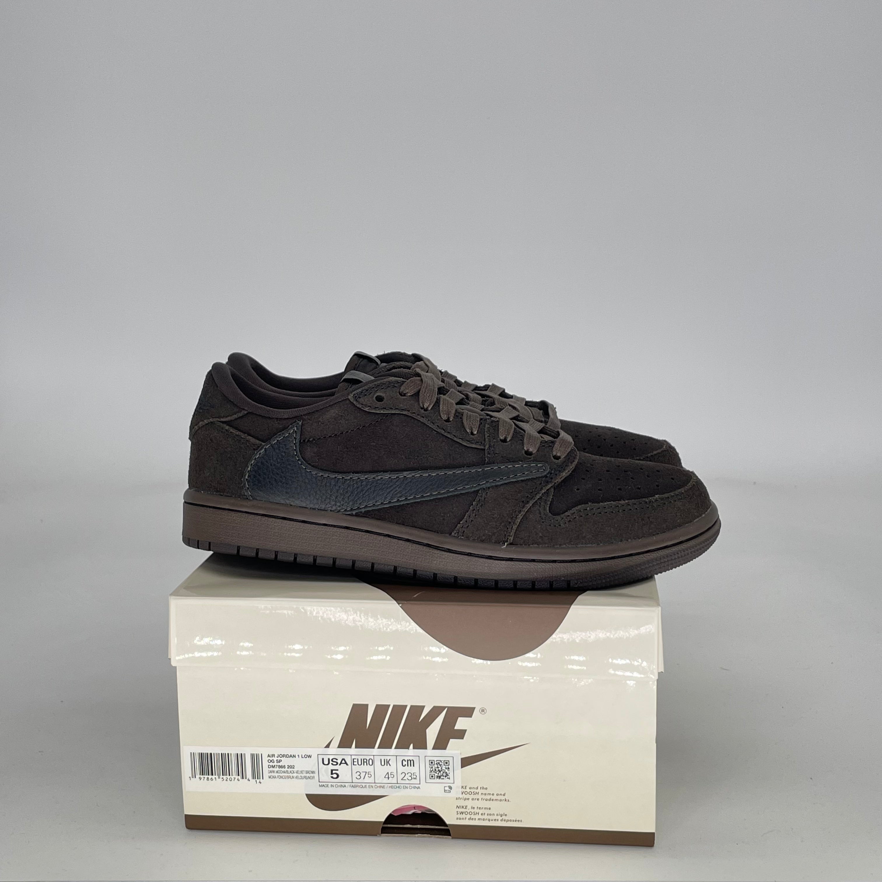 AIR JORDAN 1 LOW X TRAVIS SCOTT VELVET BROWN DM7866-202 SIZE 5/6.5W
