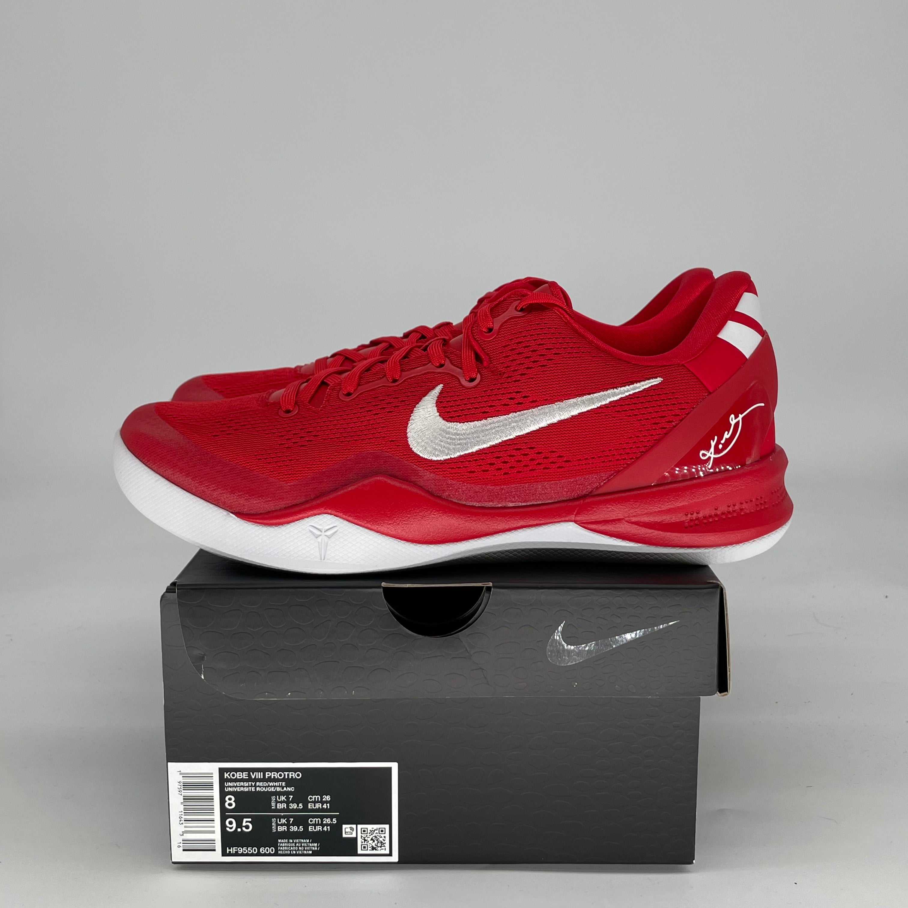 NIKE KOBE 8 PROTRO UNIVERSITY RED HF9550-600 SIZE 8/9.5W