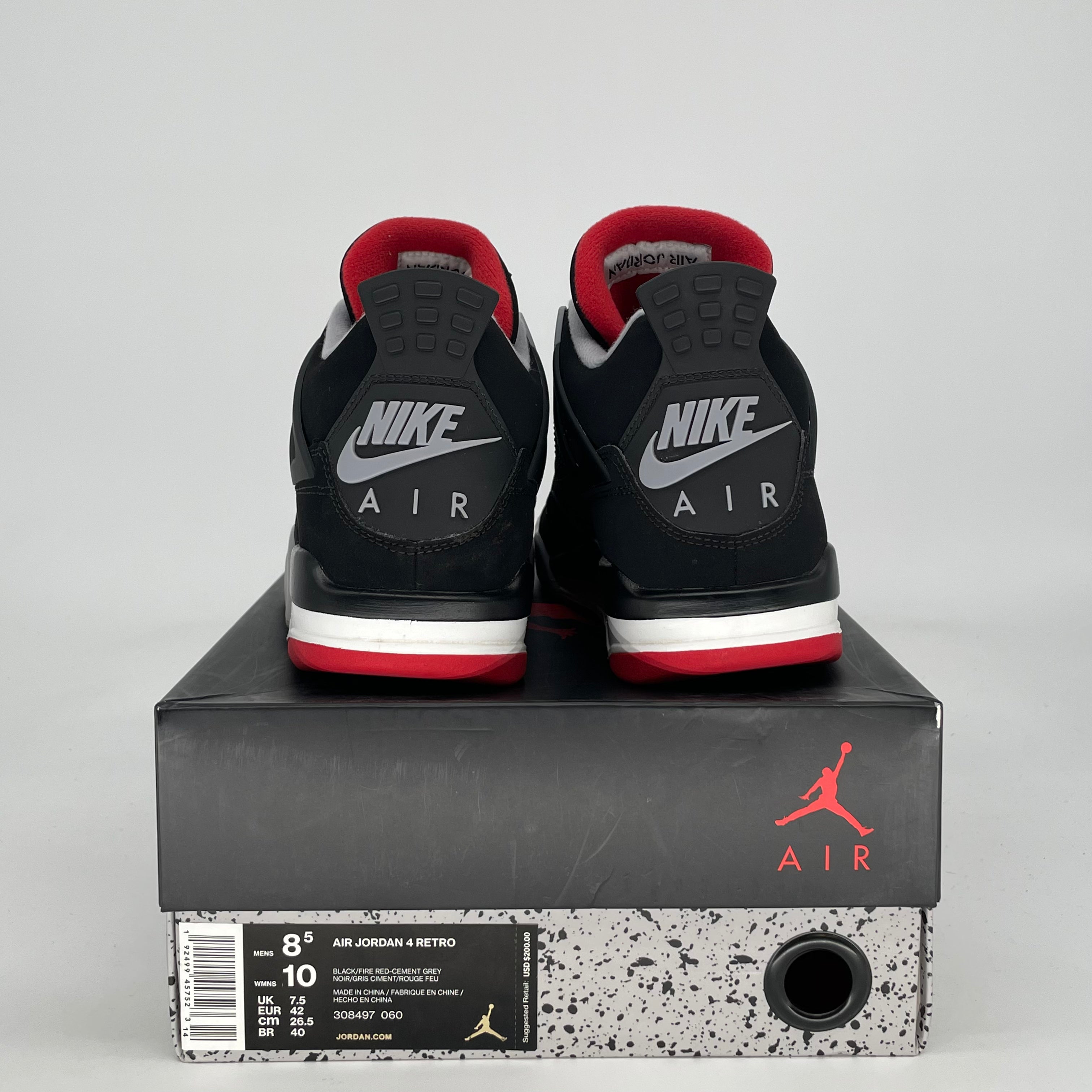 AIR JORDAN 4 BRED 2019 308497-060 SIZE 8.5/10W