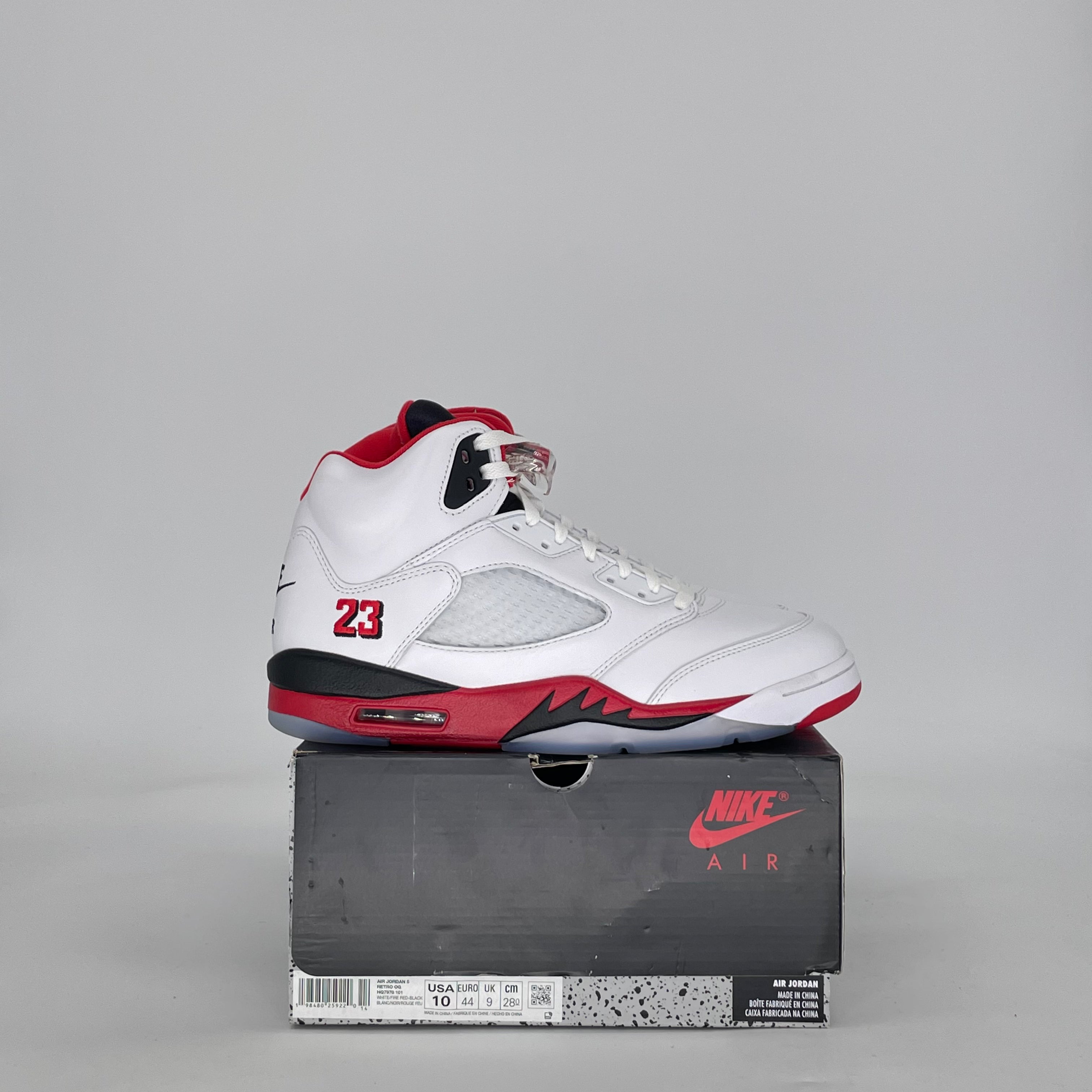AIR JORDAN 5 FIRE RED BLACK TONGUE HQ7978-101 SIZE 10/11.5W