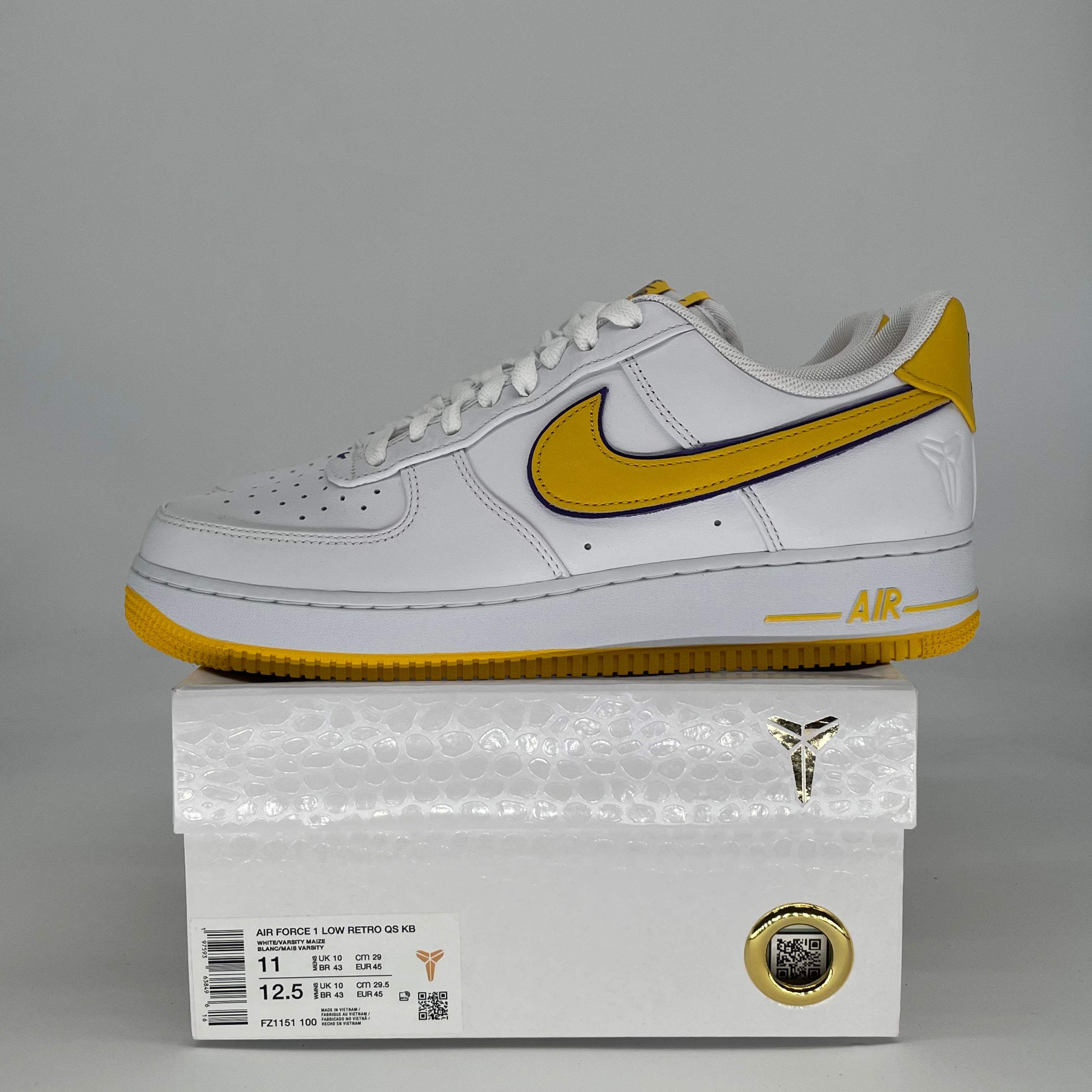 NIKE AIR FORCE 1 LOW KOBE BRYANT LAKERS HOME FZ1151-100 SIZE 11/12.5W