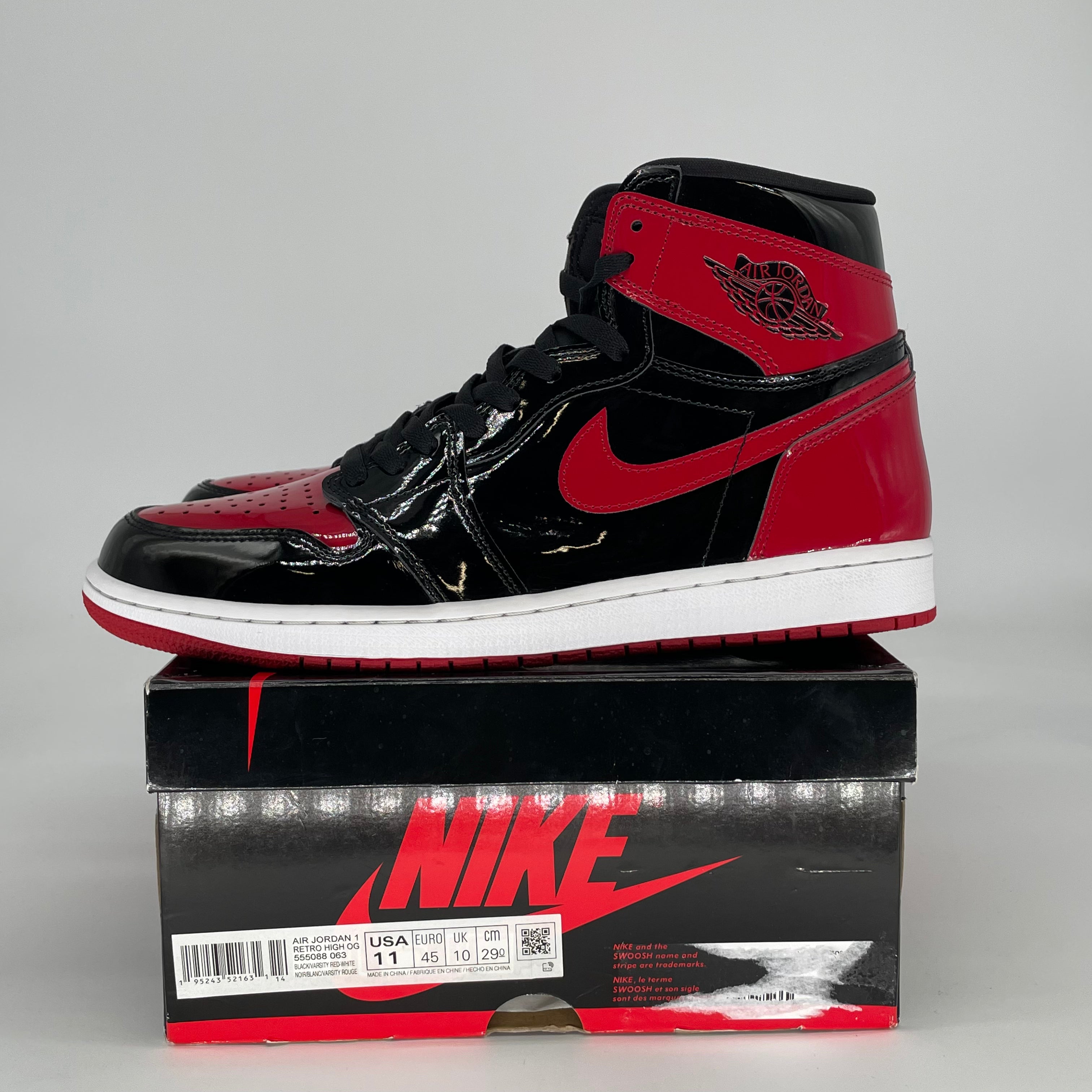 AIR JORDAN 1 PATENT BRED 555088-063 SIZE 11/12.5W
