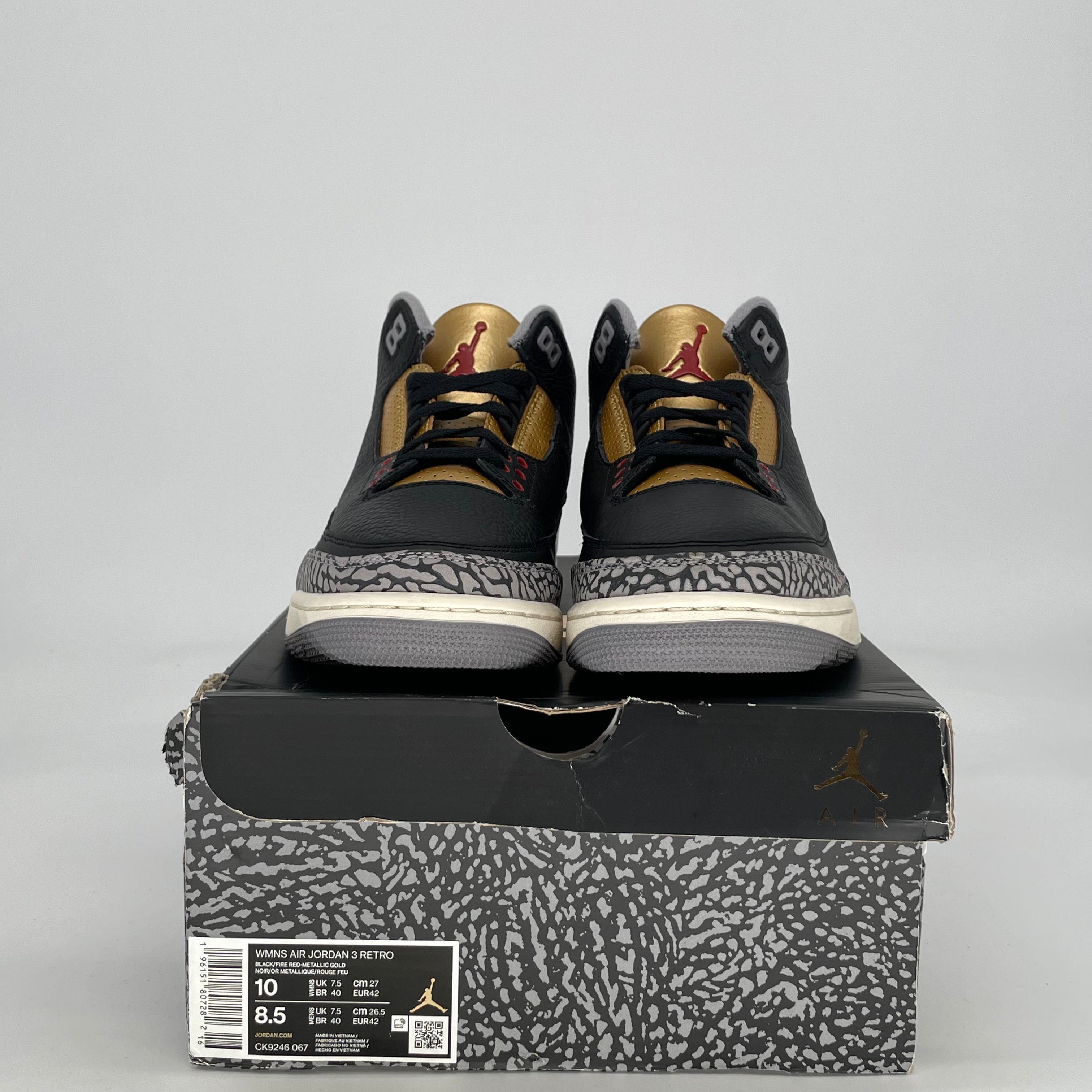 AIR JORDAN 3 BLACK CEMENT GOLD W CK9246-067 SIZE 8.5/10W
