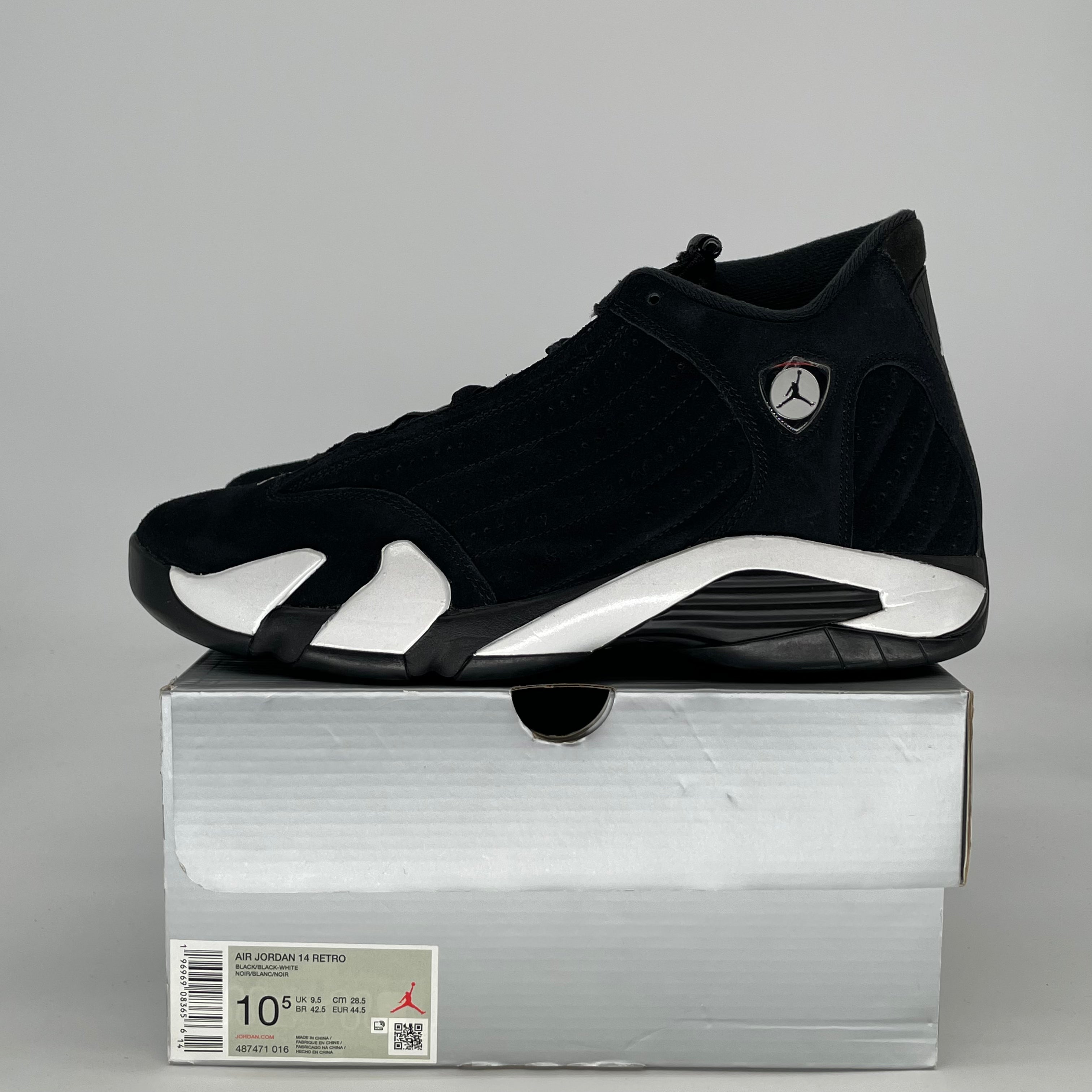 AIR JORDAN 14 BLACK WHITE 487471-016 SIZE 10.5/12W