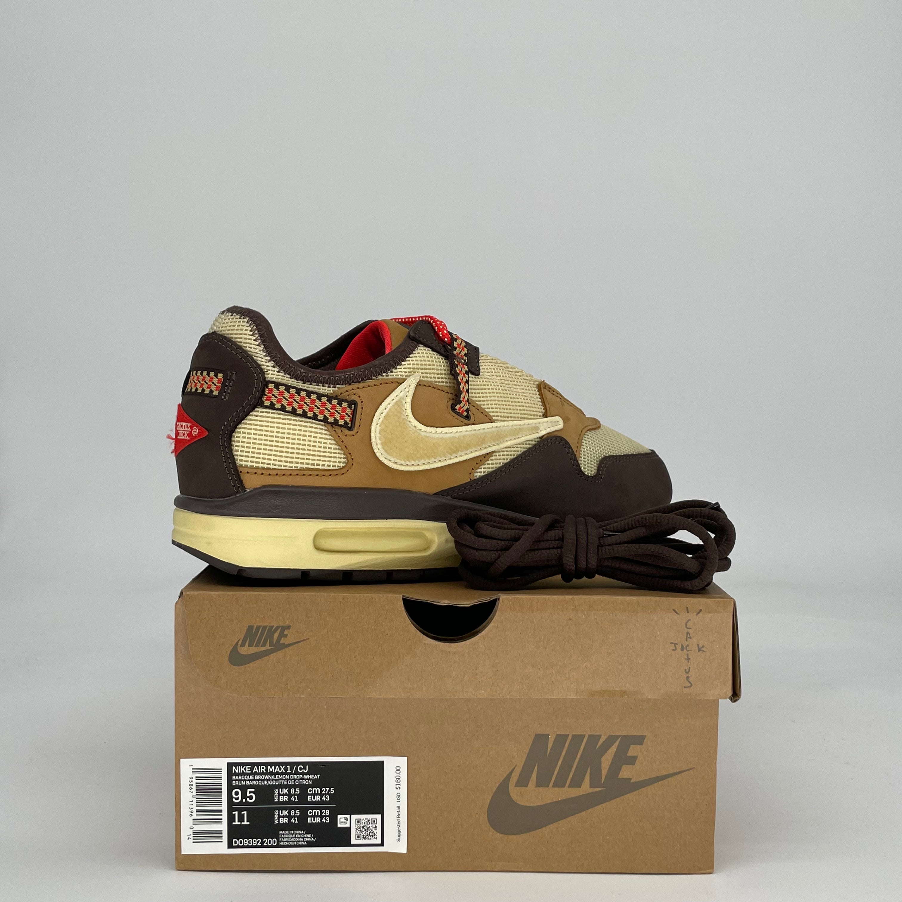 NIKE AIR MAX 1 TRAVIS SCOTT CACTUS JACK BAROQUE BROWN DO0932-200 SIZE 9.5/11