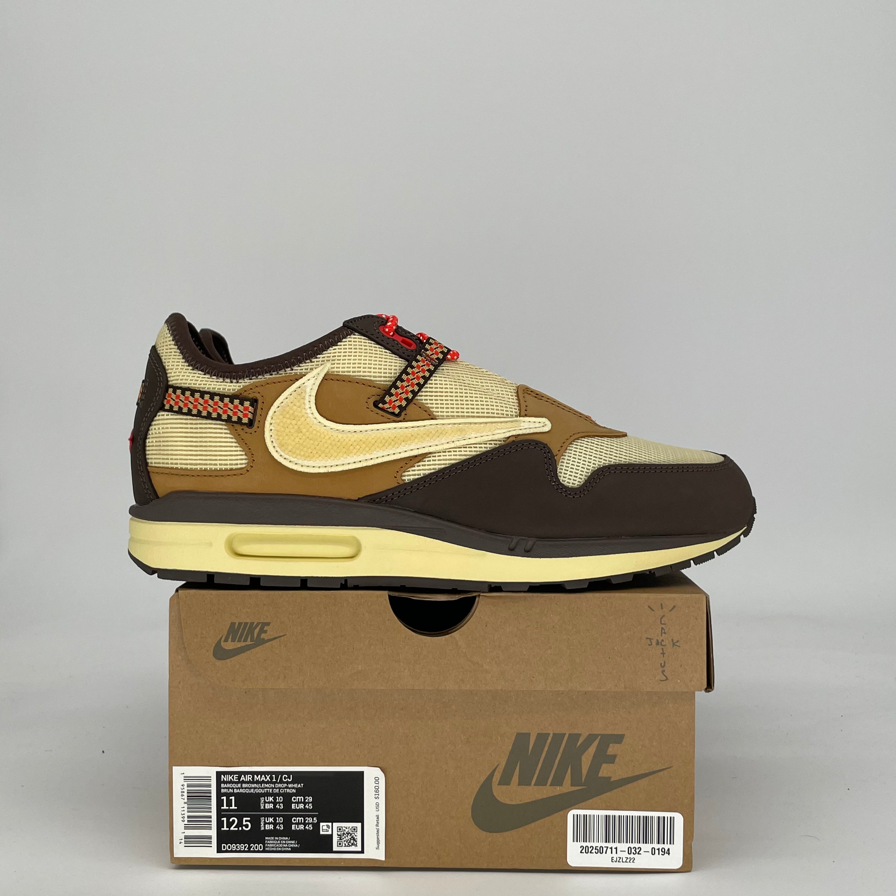 NIKE AIR MAX 1 TRAVIS SCOTT CACTUS JACK BAROQUE BROWN DO9392-200 SIZE 11/12.5W