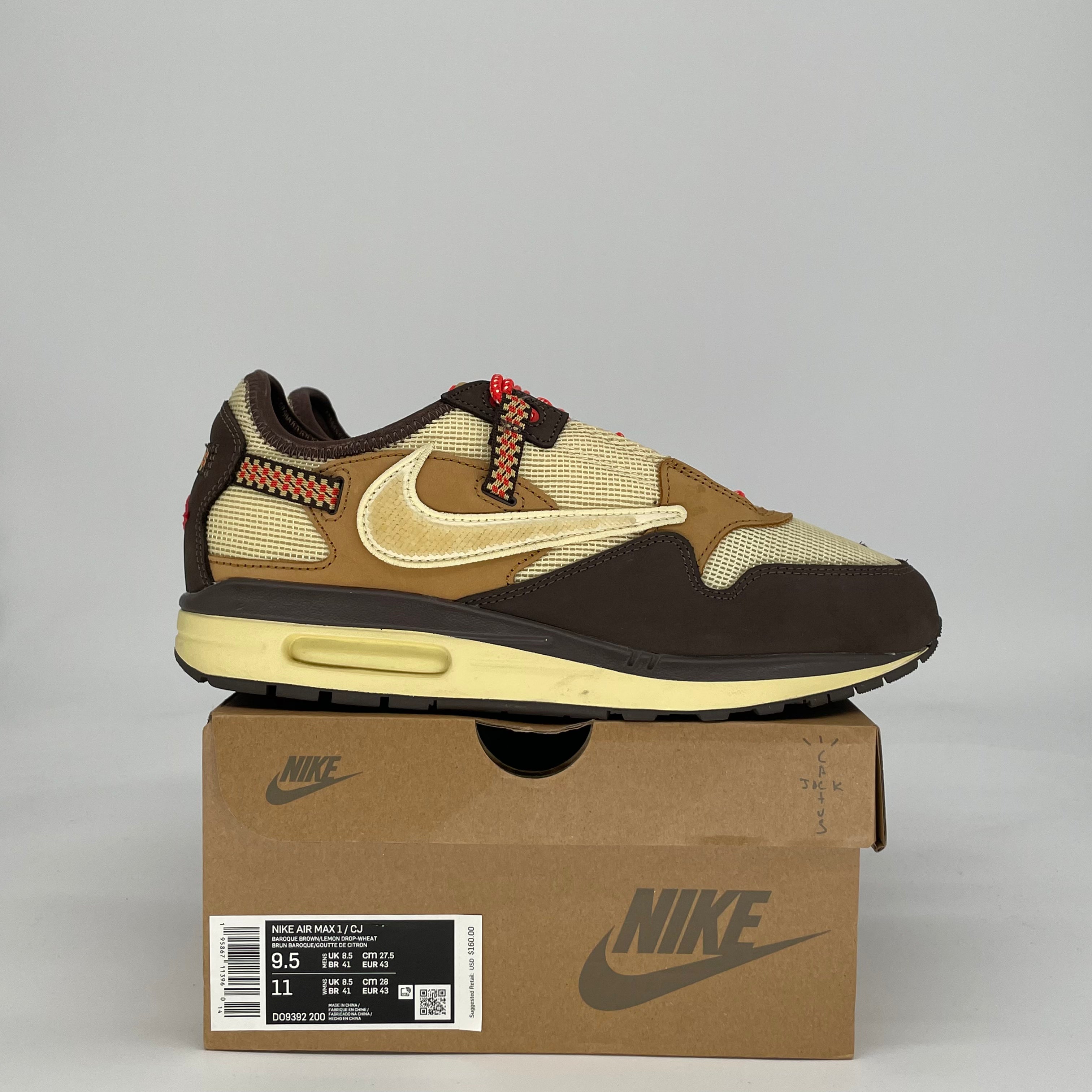 NIKE AIR MAX 1 TRAVIS SCOTT CACTUS JACK BAROQUE BROWN DO0932-200 SIZE 9.5/11
