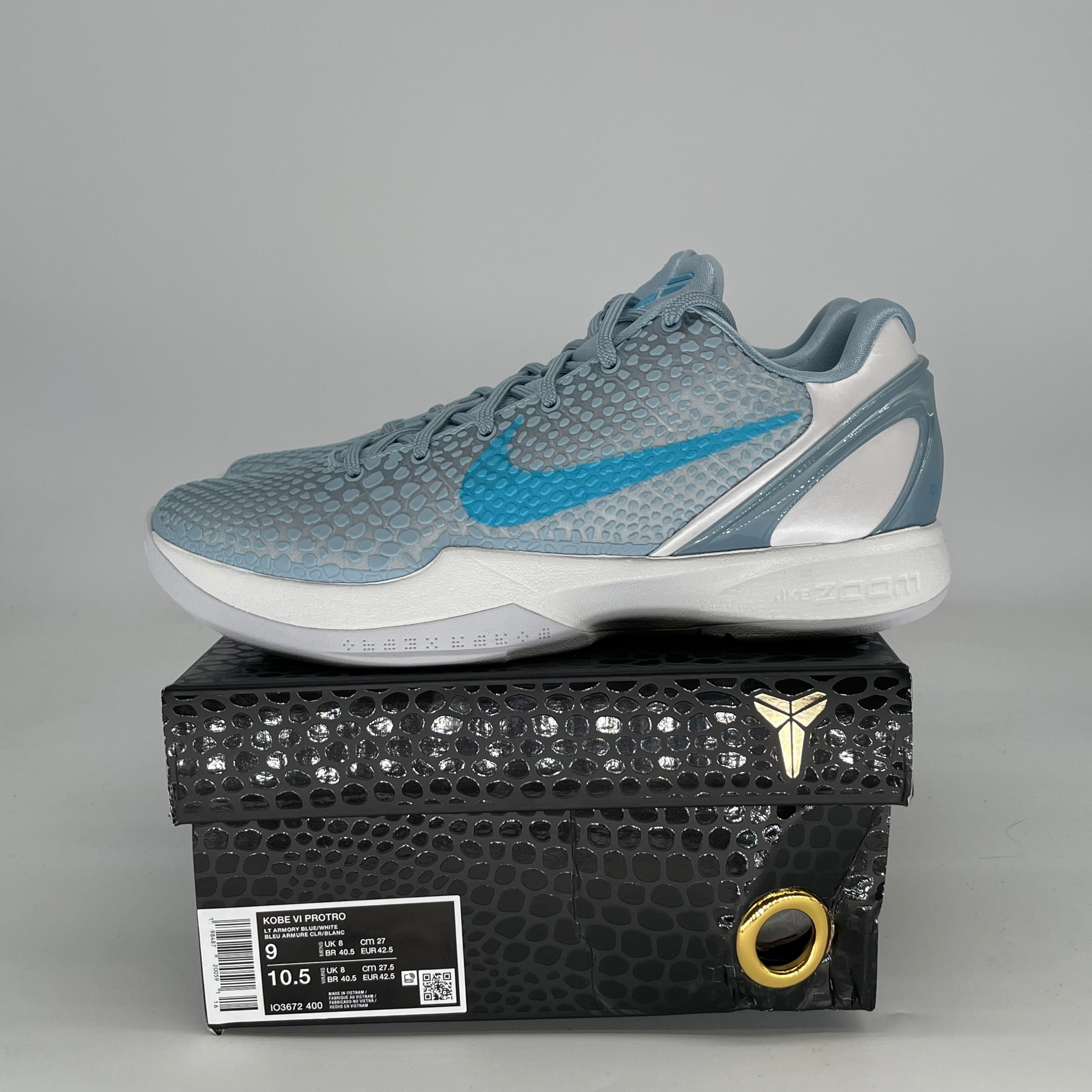 NIKE KOBE 6 PROTRO CAITLIN CLARK LIGHT ARMORY BLUE IO3672-400 SIZE 9/10.5W